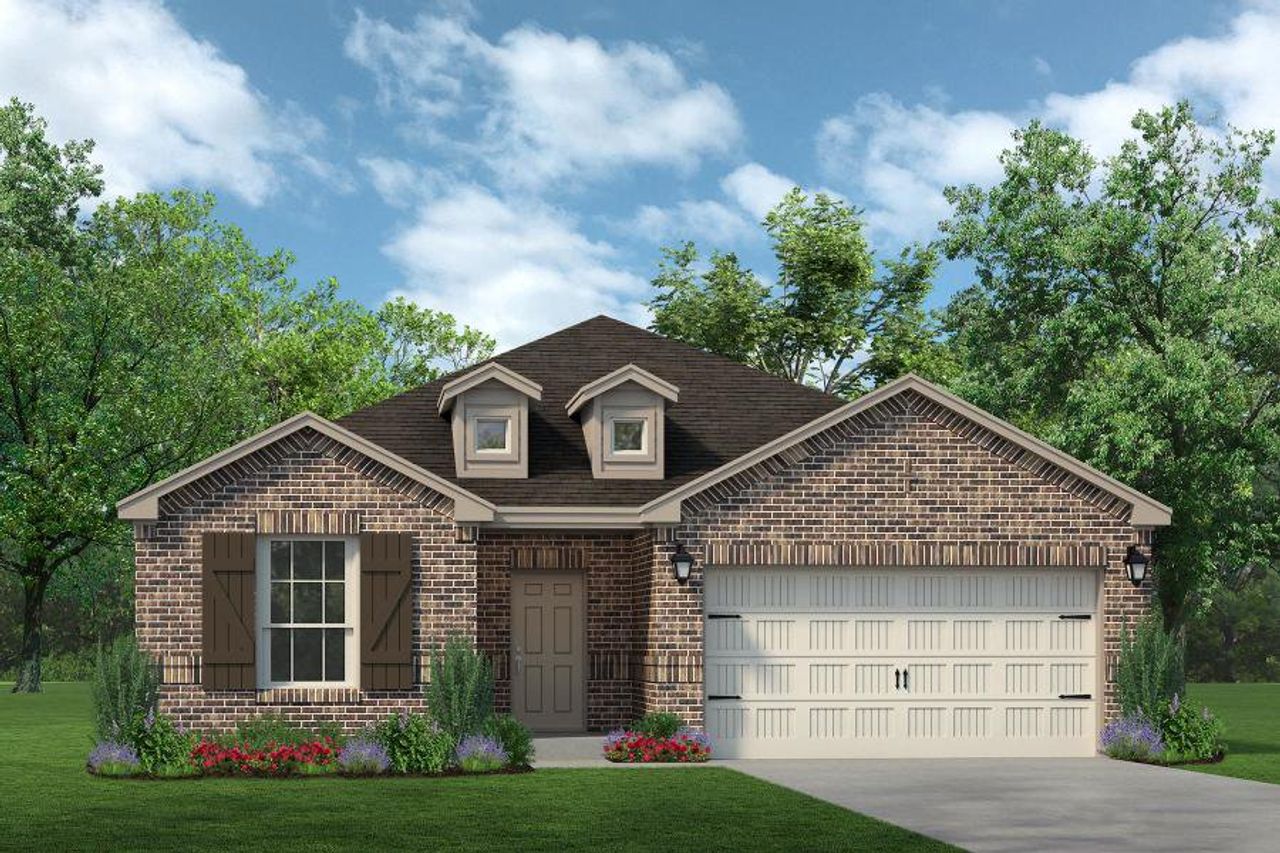 Representative exterior photo of a completed home built from the Bella by Sandlin Homes in Baker Farms, Cleburne, TX (Image 2). Representative exterior photo of a completed home built from the Bella by Sandlin Homes in Baker Farms, Cleburne, TX (Image 2).