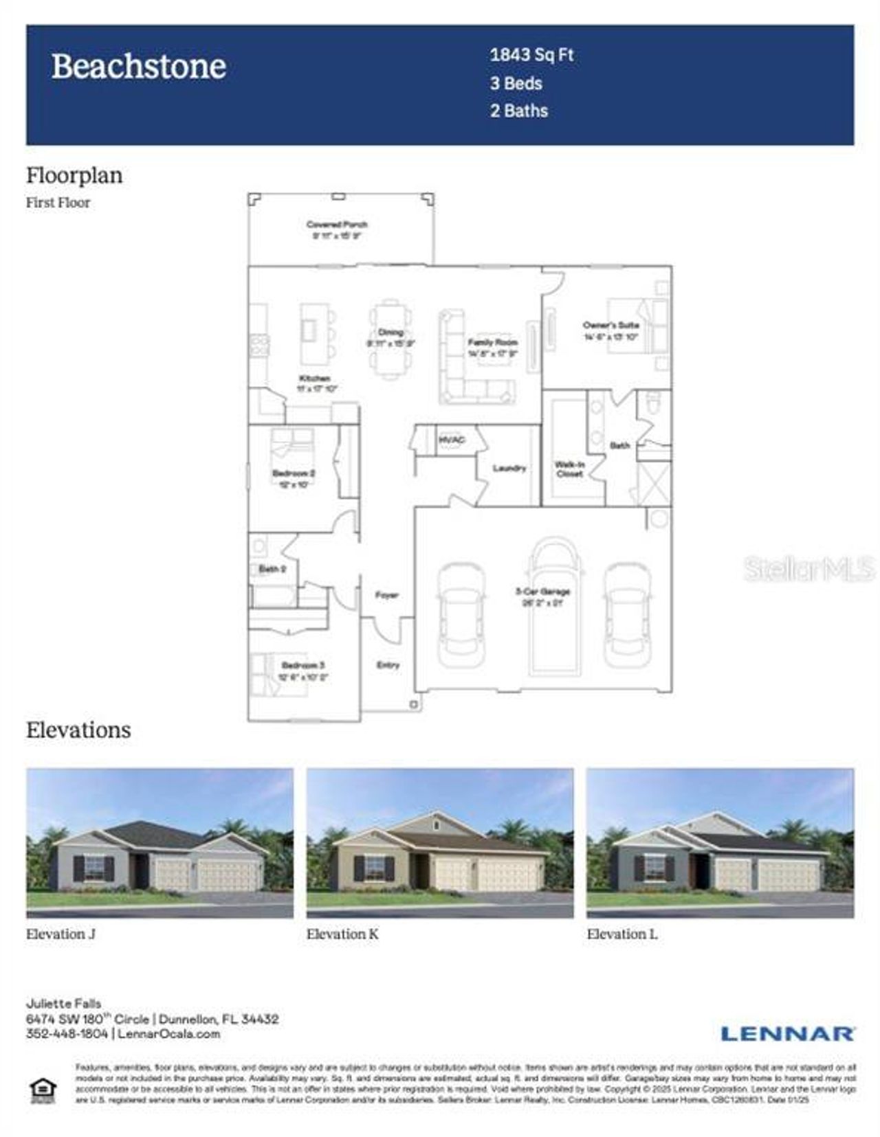 2D floor plan layout of this home in Juliette Falls, Dunnellon, FL (Image 2).