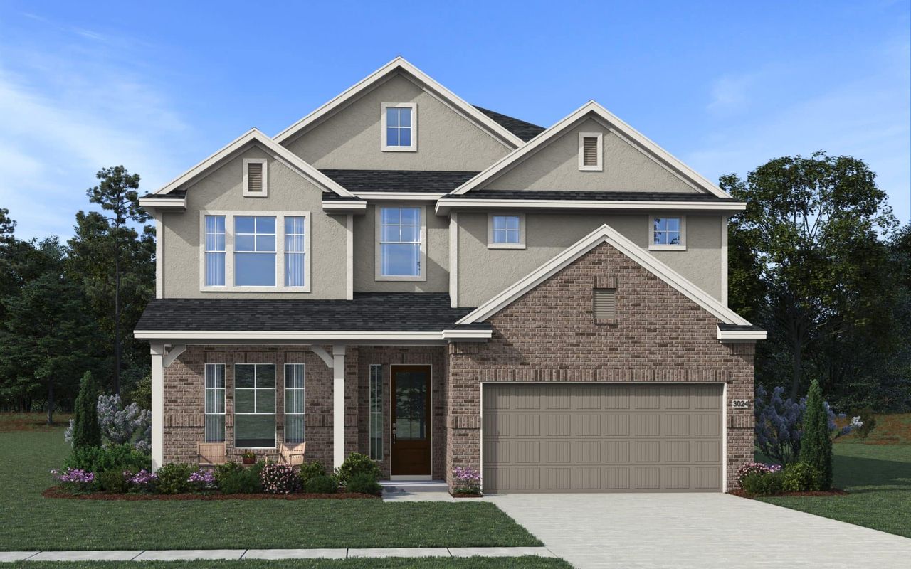 Representative exterior photo of a completed home built from the Shenandoah by Chesmar Homes in Jubilee, Hockley, TX (Image 2). Representative exterior photo of a completed home built from the Shenandoah by Chesmar Homes in Jubilee, Hockley, TX (Image 2).