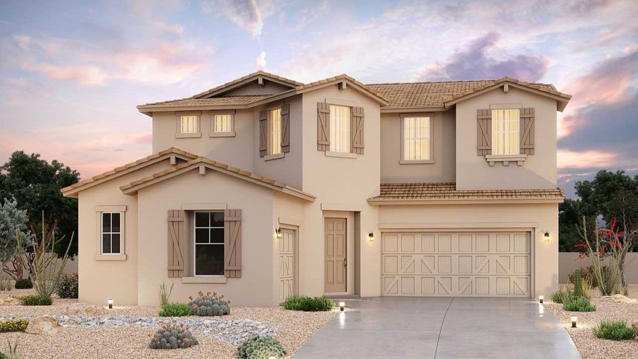 Representative exterior photo of a completed home built from the Indigo by Brightland Homes in Arroyo Seco - Hacienda, Buckeye, AZ (Image 2).