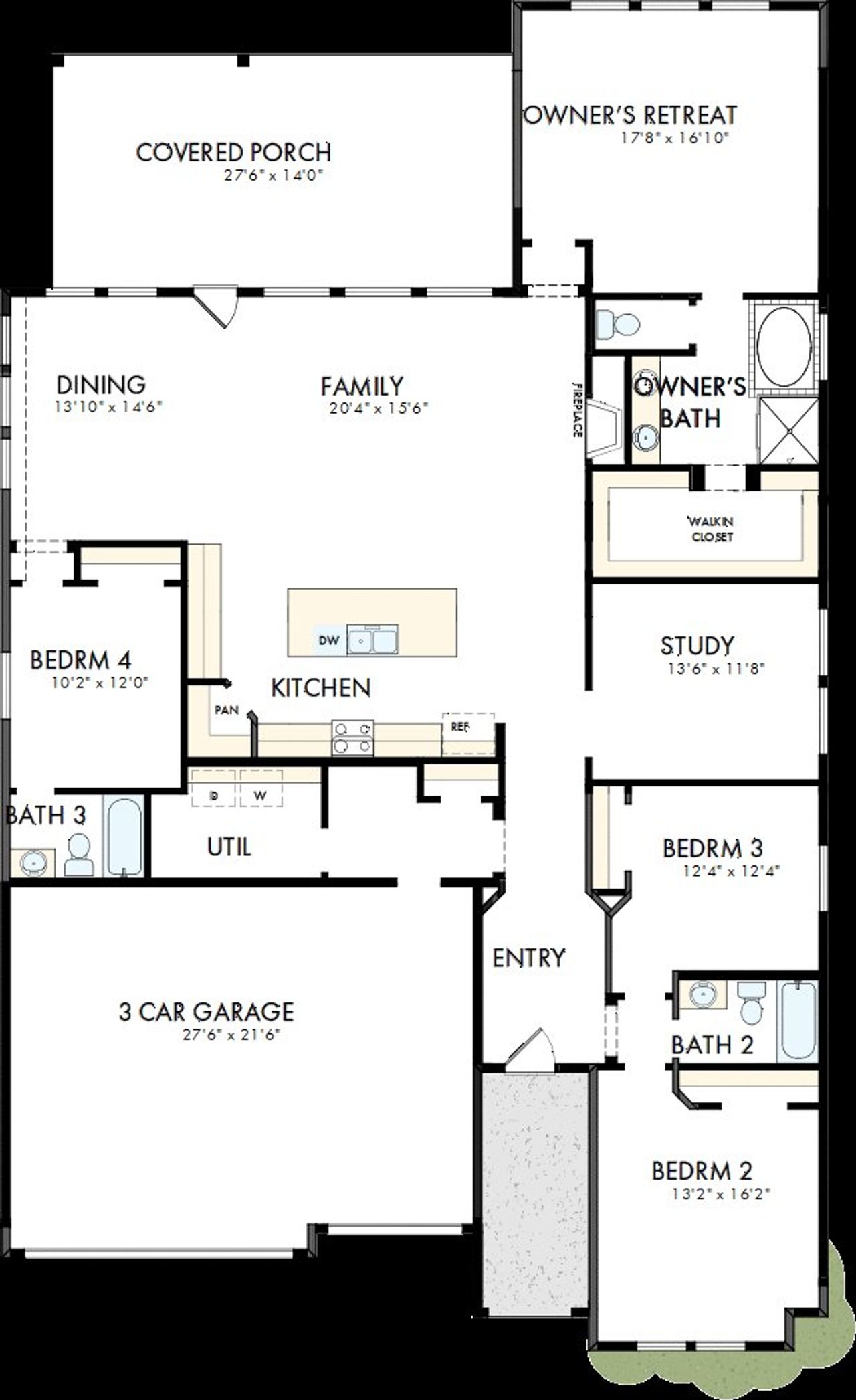 2D floor plan layout of this home in The Grand Prairie - Retreat Collection, Hockley, TX (Image 2).
