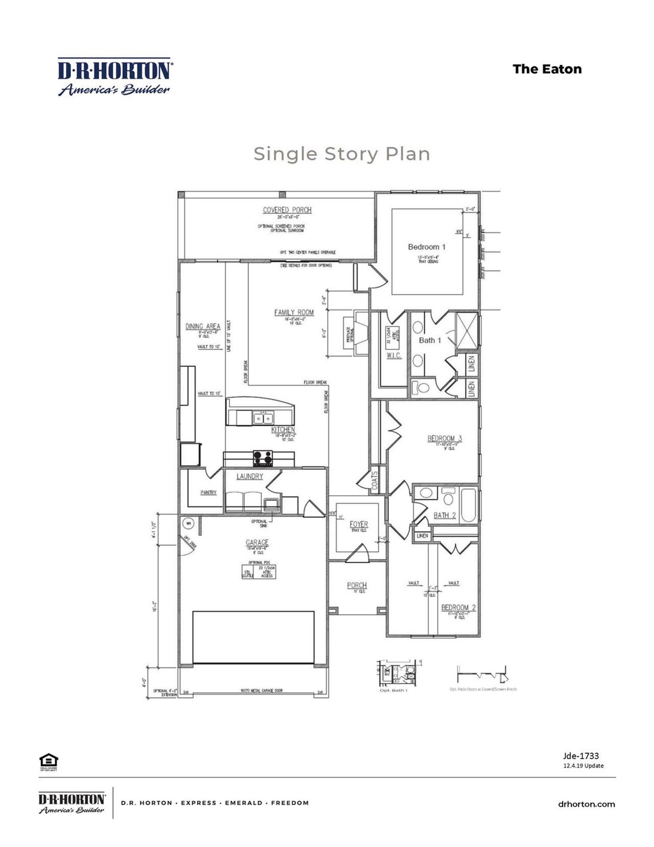 2D floor plan layout for the EATON by D.R. Horton in The Retreat at Wild Wing, Conway, SC (Image 2).