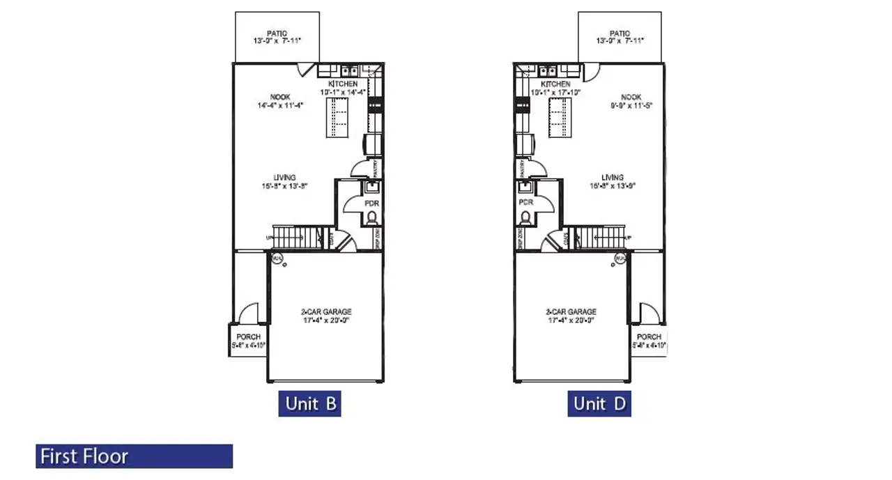 2D floor plan layout for the Plan 1879 Townhome by Adams Homes in Joyner Park, Rocky Mount, NC (Image 2).
