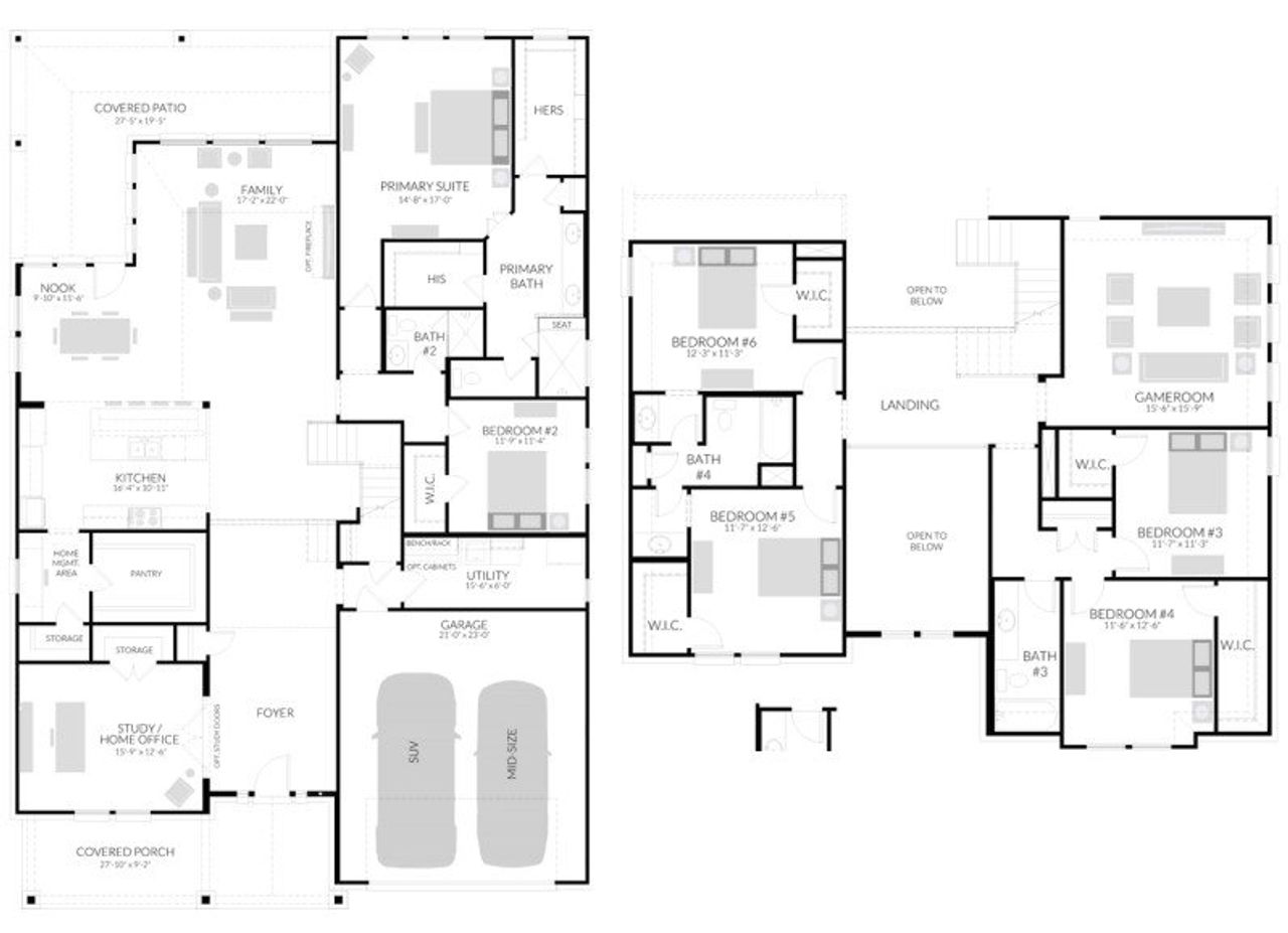 2D floor plan layout for the Cascade by Centre Living Homes in Painted Tree Lakeside, McKinney, TX (Image 2).