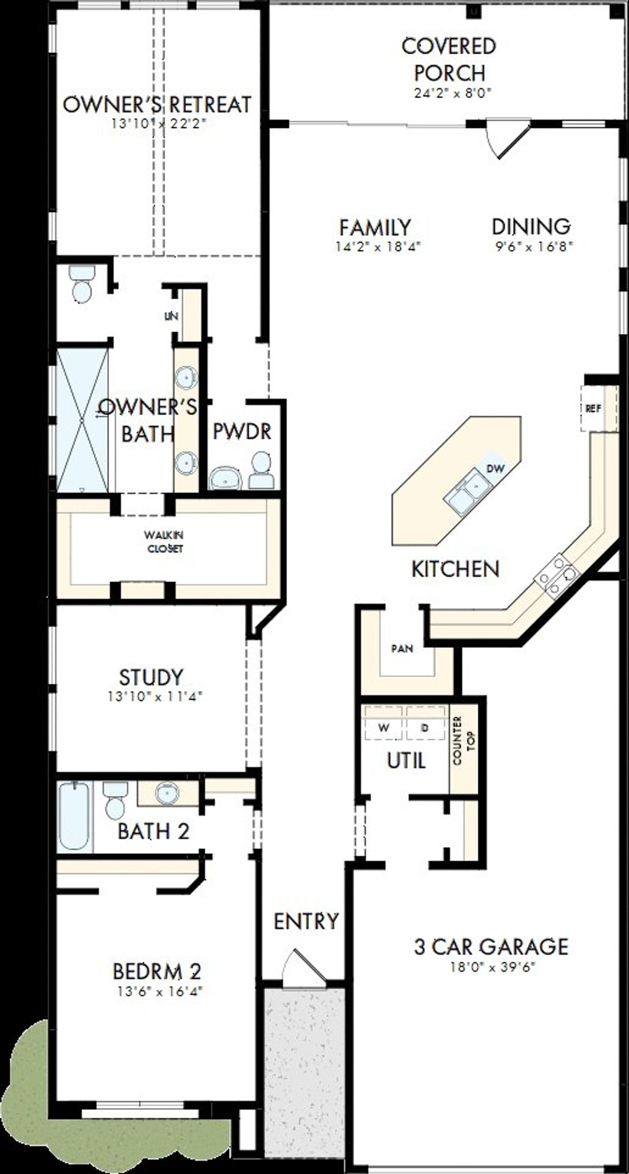 2D floor plan layout of this home in Kissing Tree – Spruce Series, San Marcos, TX (Image 2).