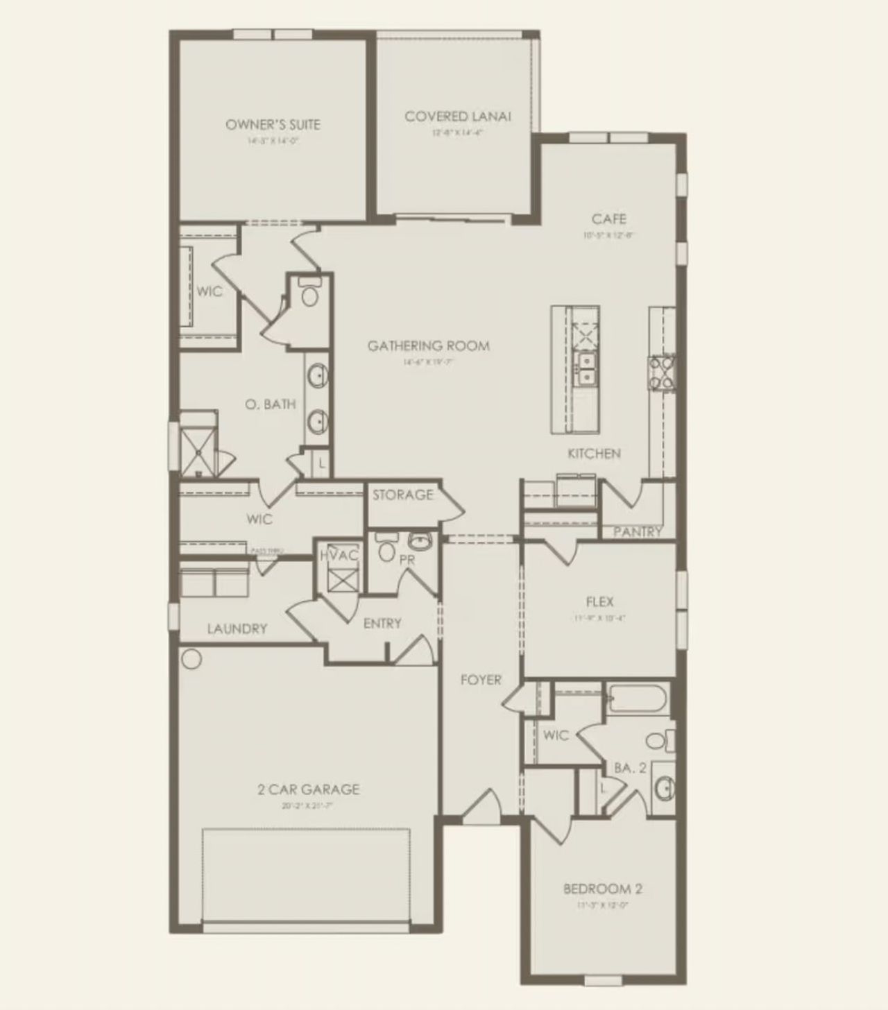 2D floor plan layout of this home in Del Webb Twin Lakes, St. Cloud, FL (Image 2).