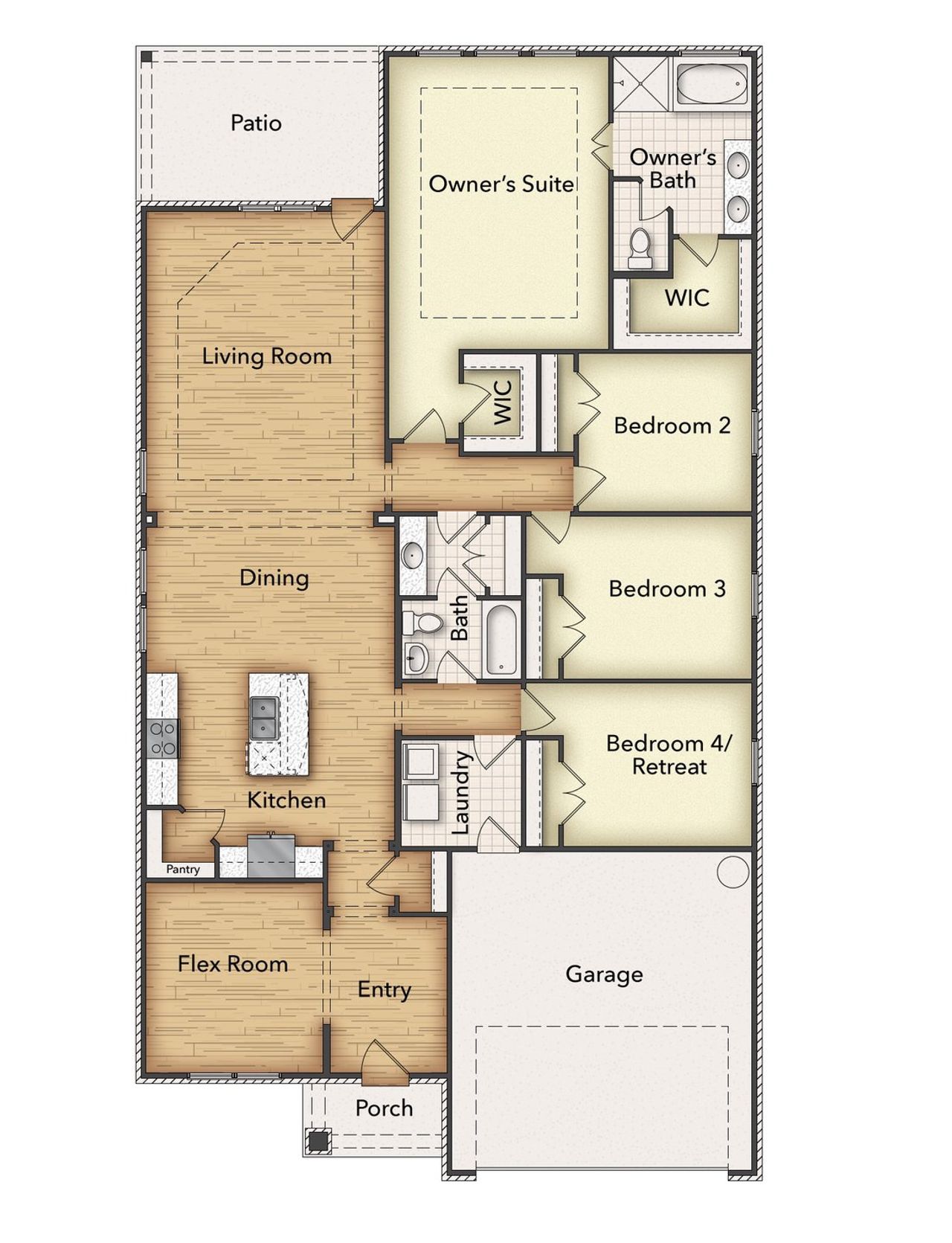 2D floor plan layout of this home in Waterford Park, Weatherford, TX (Image 2).
