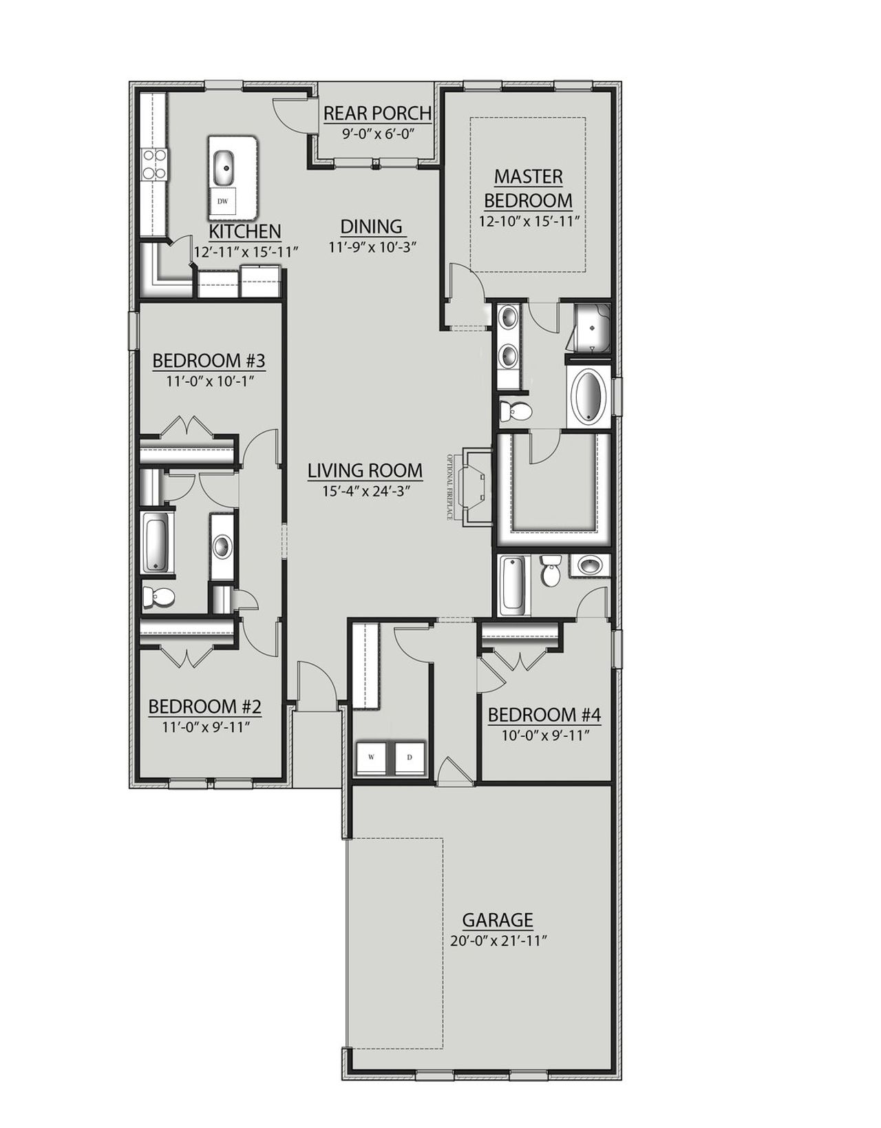 2D floor plan layout for the Degas III B by DSLD Homes in Natureview, Freeport, FL (Image 2).