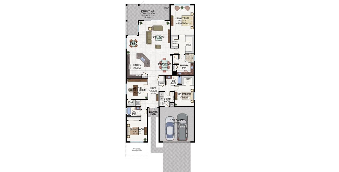2D floor plan layout of this home in Valencia Parc at Riverland, Port St. Lucie, FL (Image 2).
