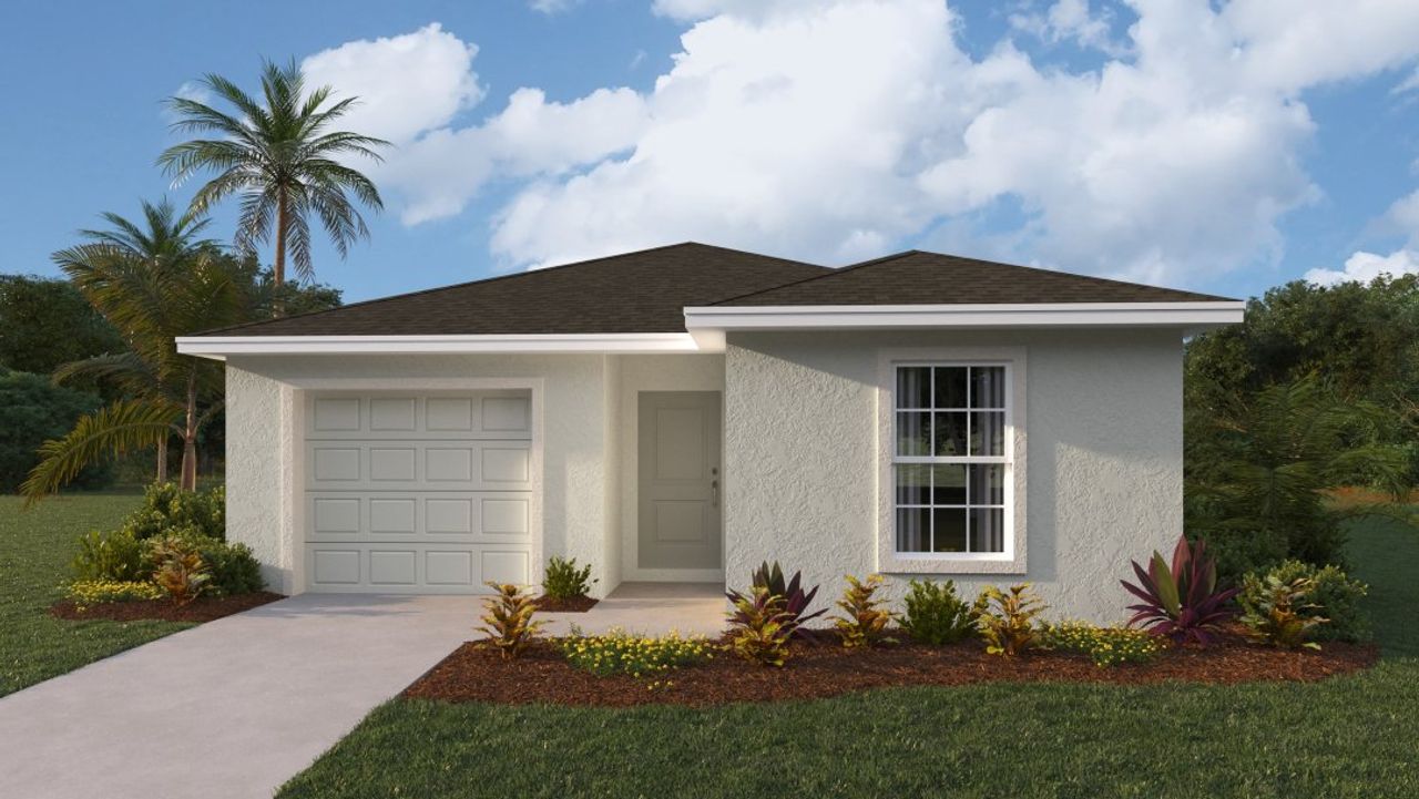 Representative exterior photo of a completed home built from the CAMERON by D.R. Horton in Asher Park, Lehigh Acres, FL (Image 2).