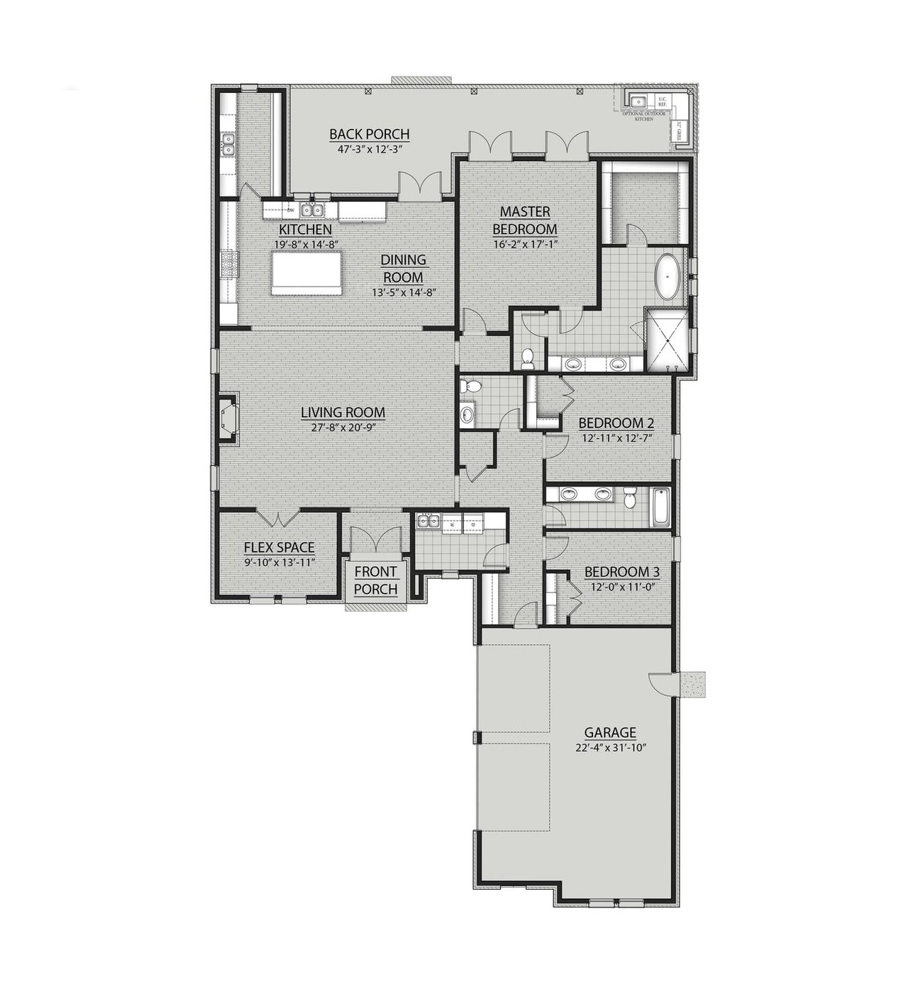 2D floor plan layout for the Marley II B by DSLD Homes in Steamboat Landing at Hammock Bay, Freeport, FL (Image 2).