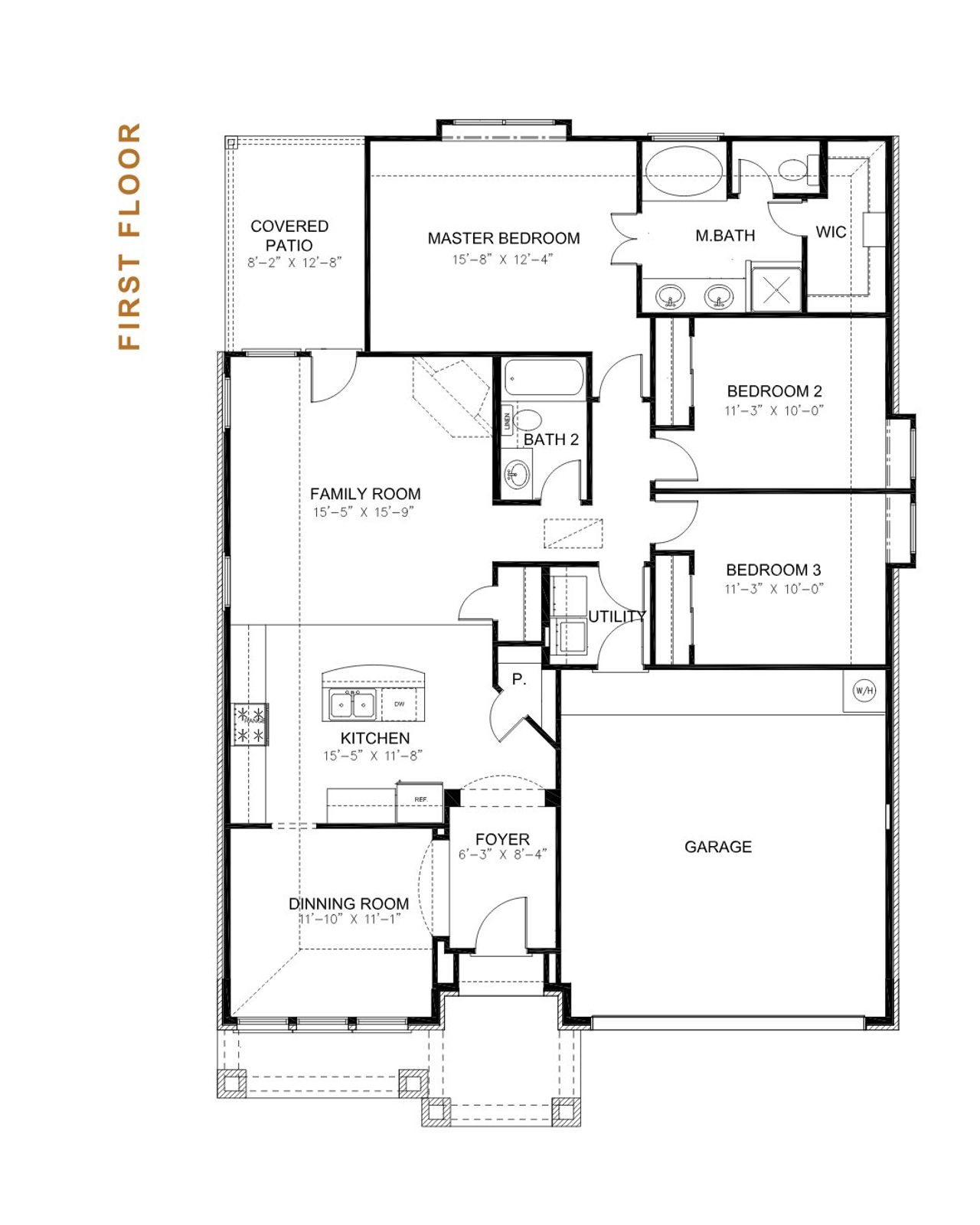 2D floor plan layout for the Tiffany 1547HS by Saratoga Homes in Ashland, Angleton, TX (Image 2).