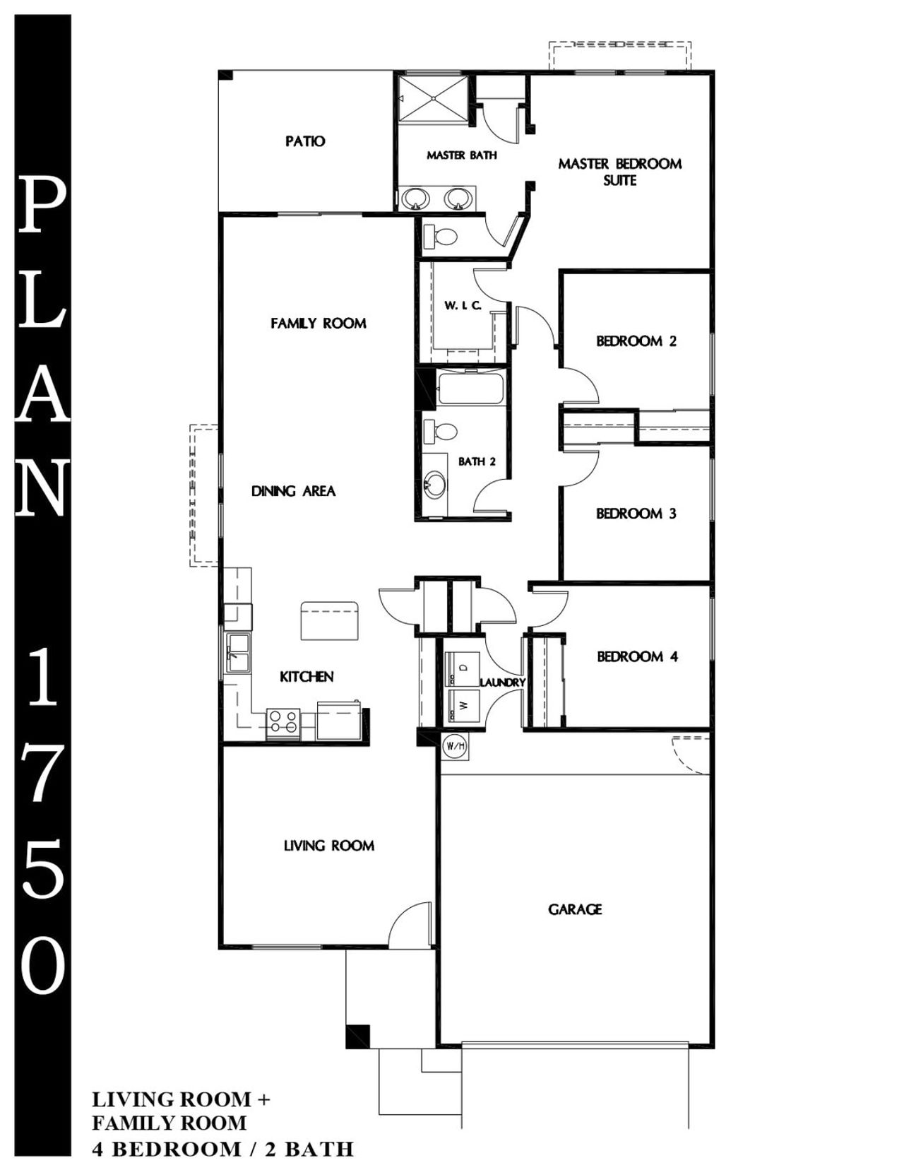 2D floor plan layout for the 1750 by Providence Homes (Arizona) in Hatfield Ranch, Tolleson, AZ (Image 2).