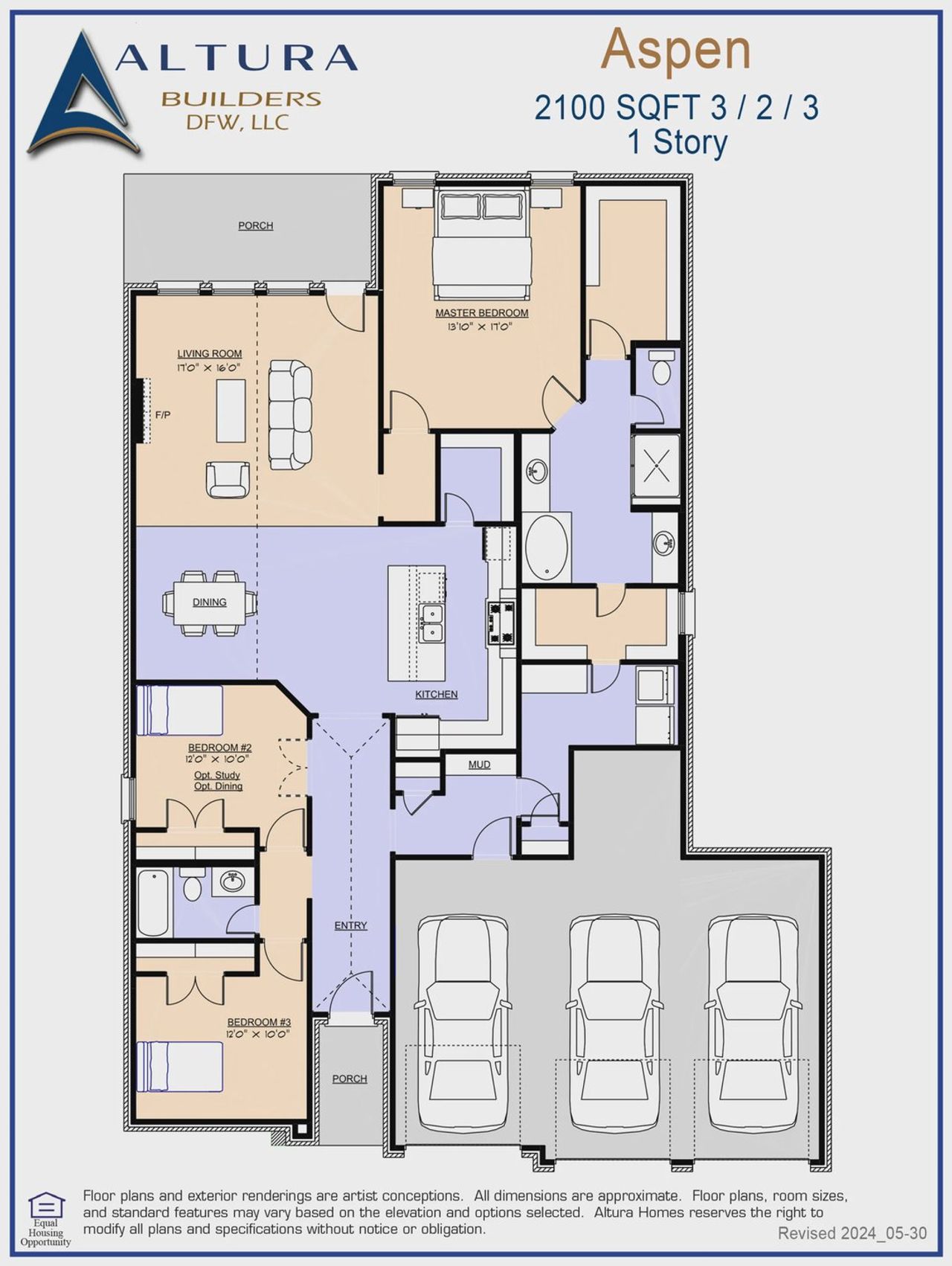 2D floor plan layout for the Aspen by Altura Homes in Heath Golf and Yacht, Heath, TX (Image 2).