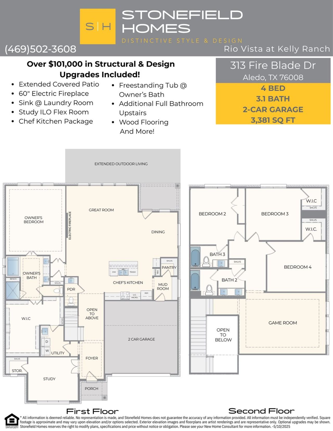 2D floor plan layout of this home in Rio Vista at Kelly Ranch, Aledo, TX (Image 2).