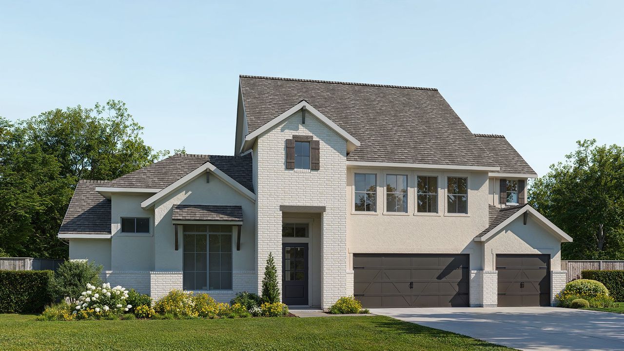 Representative exterior photo of a completed home built from the 4418B by Perry Homes in Fulshear Lakes, Fulshear, TX (Image 2).