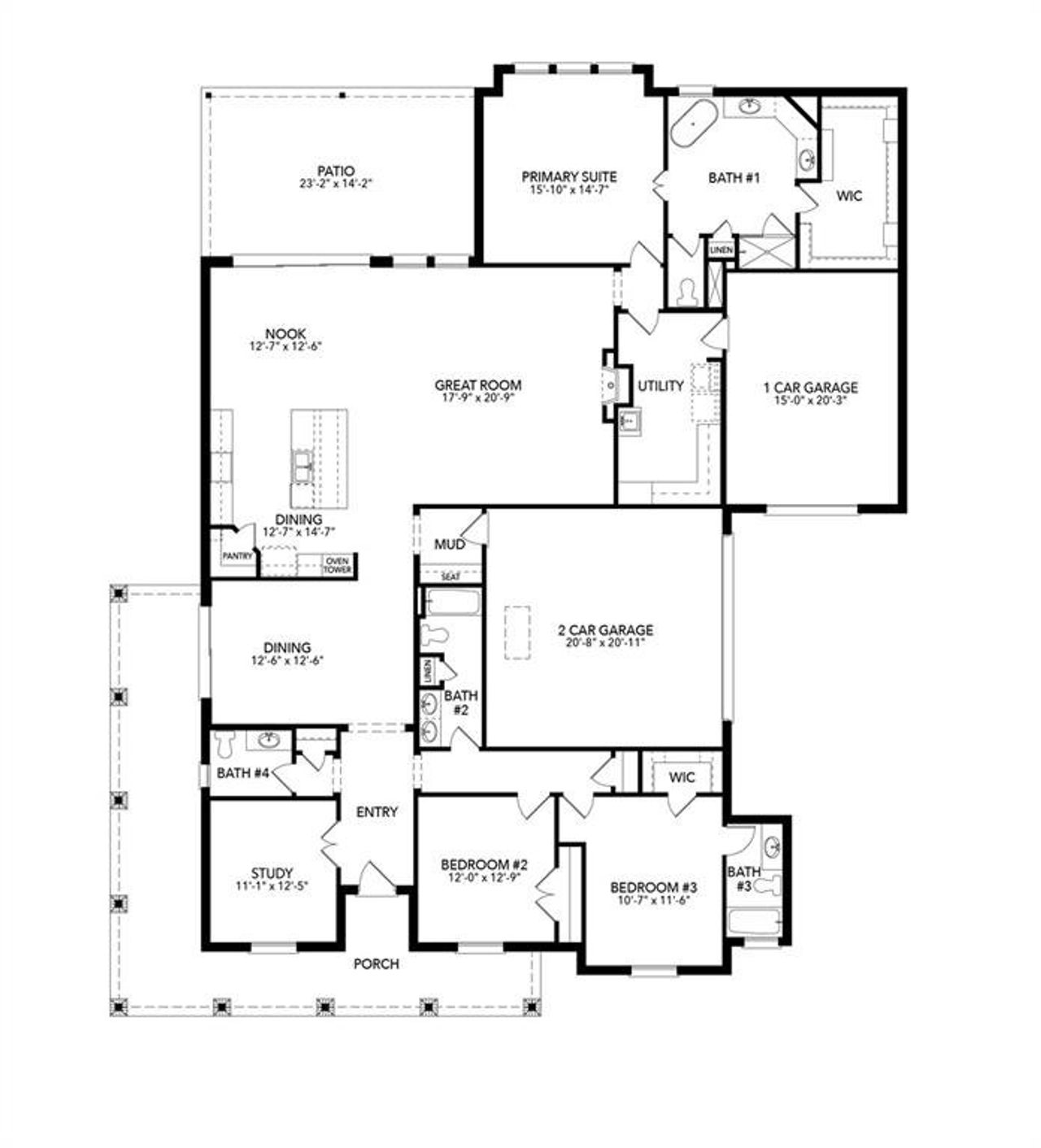 2D floor plan layout of this home in Oak Creek Ranch, Midlothian, TX (Image 2).