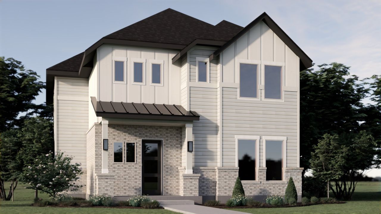 Representative exterior photo of a completed home built from the Homestead by Pacesetter Homes in Easton Park, Austin, TX (Image 2). Representative exterior photo of a completed home built from the Homestead by Pacesetter Homes in Easton Park, Austin, TX (Image 2).