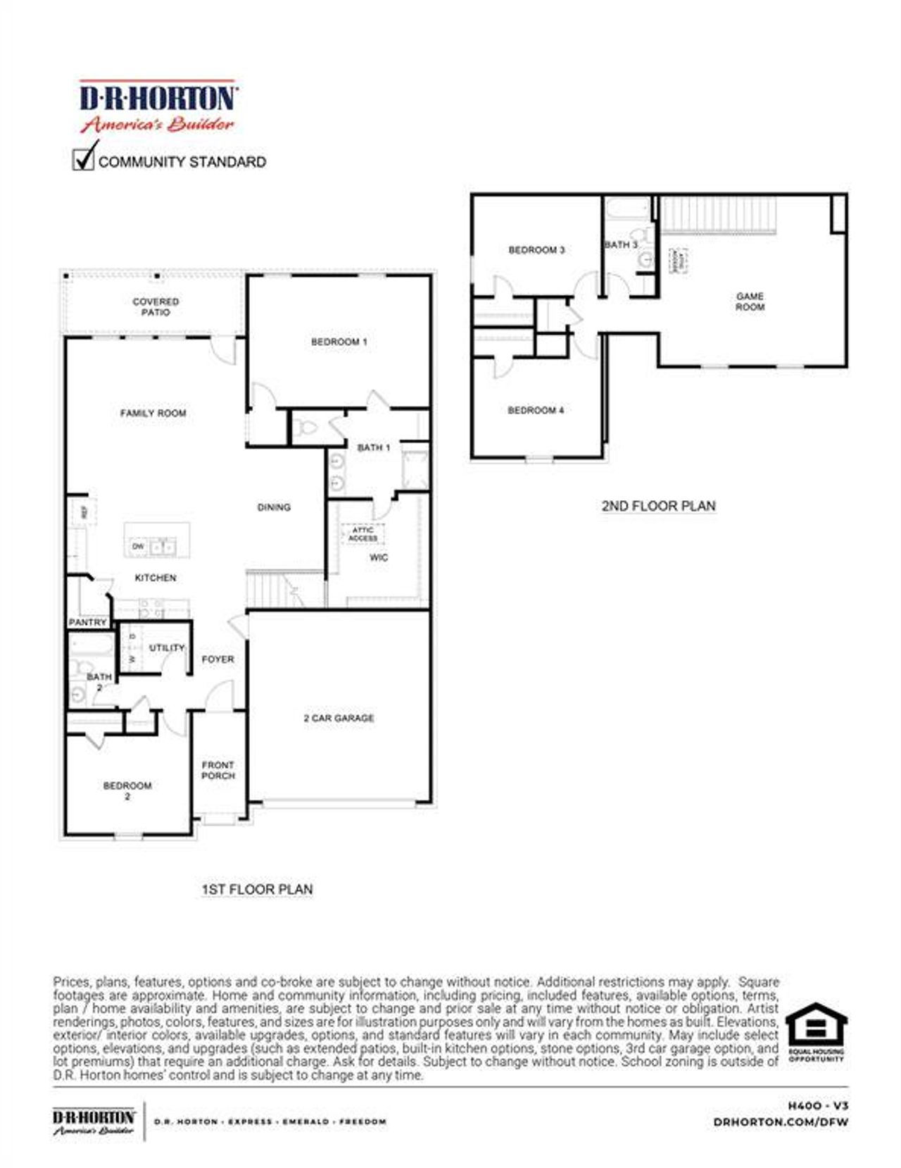 2D floor plan layout of this home in Fireside by the Lake, Garland, TX (Image 2).