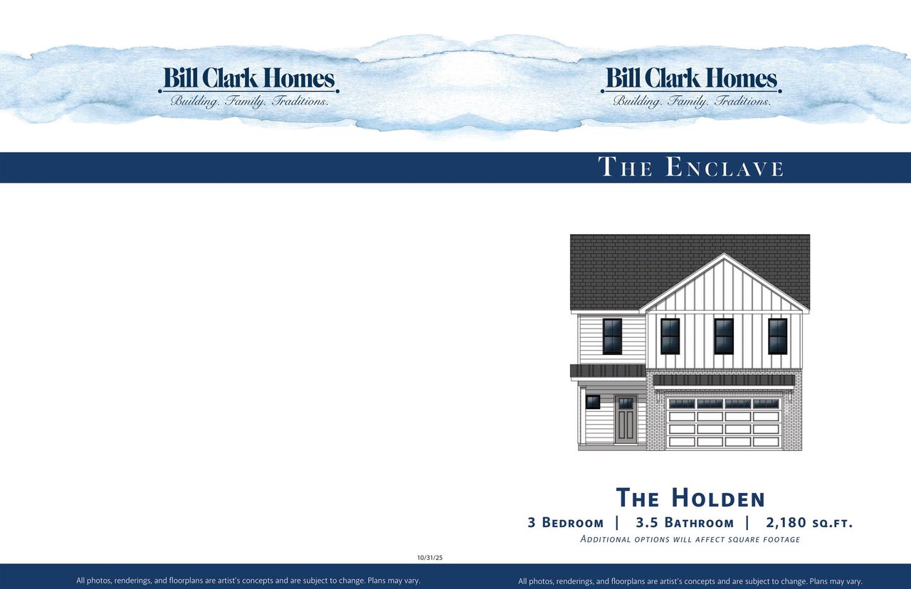 2D floor plan layout for the The Holden by Bill Clark Homes in The Enclave, Greenville, NC (Image 2).