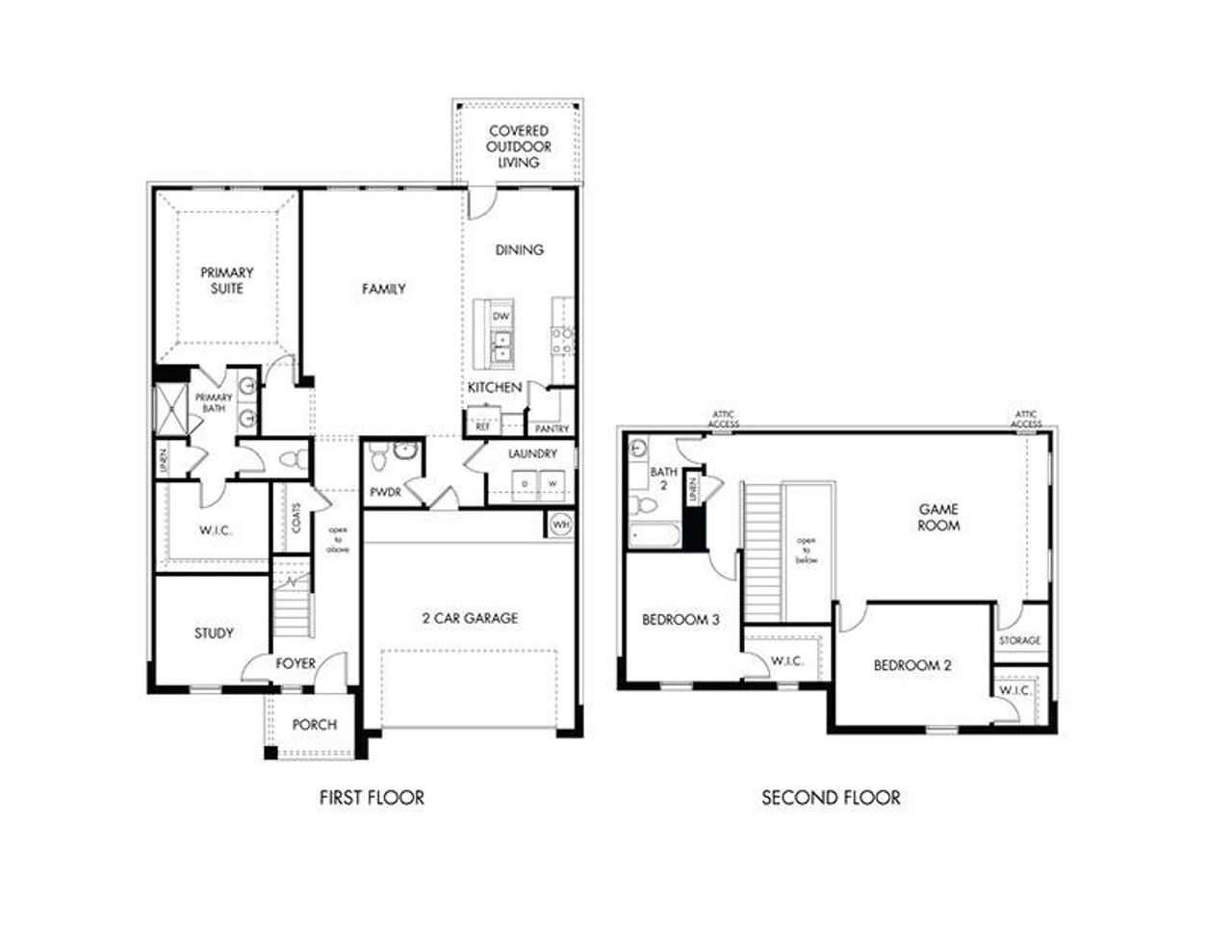 2D floor plan layout of this home in Lakeside Meadows, Pflugerville, TX (Image 2).