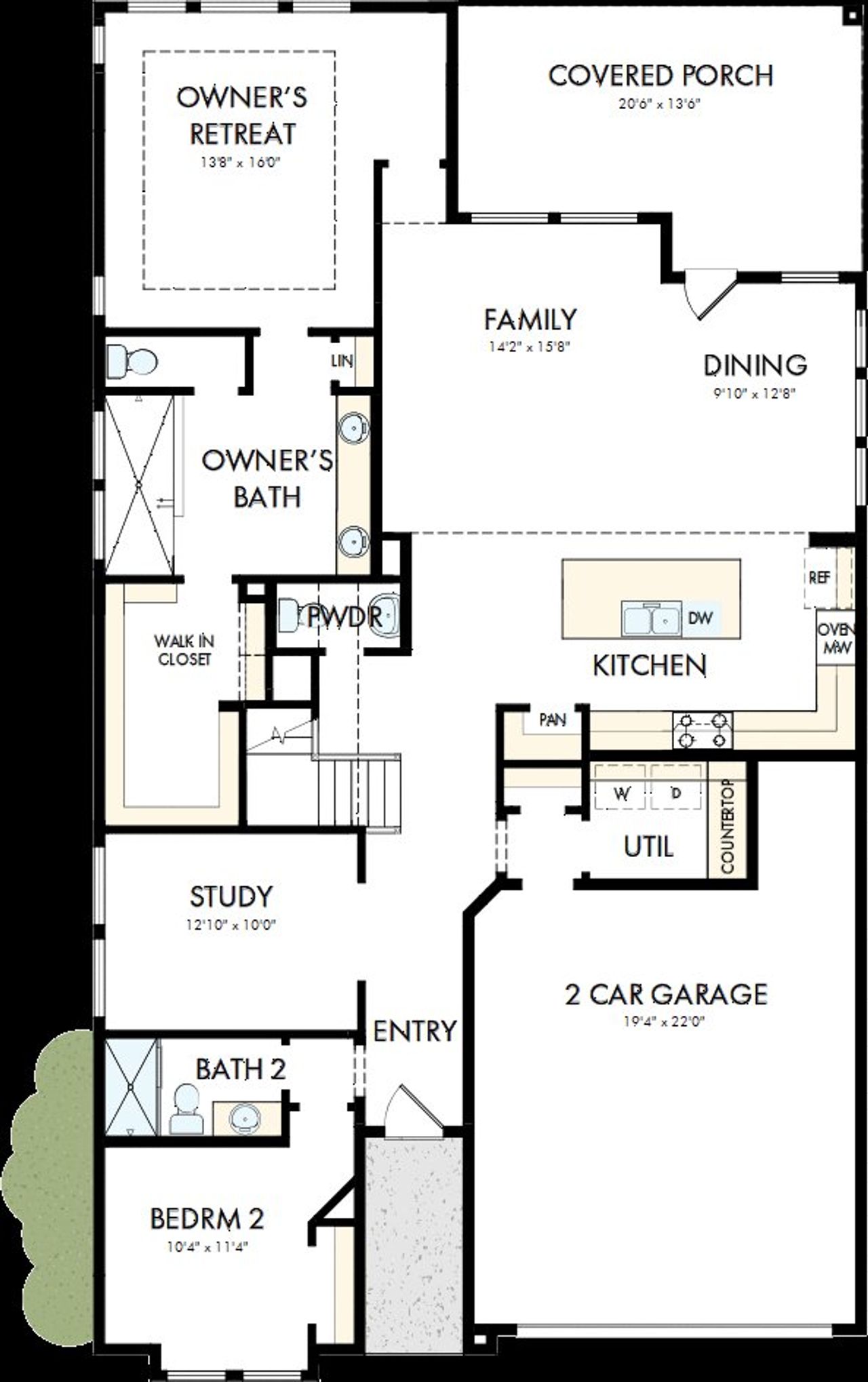 2D floor plan layout of this home in Tavolo Park Cottages, Fort Worth, TX (Image 2).