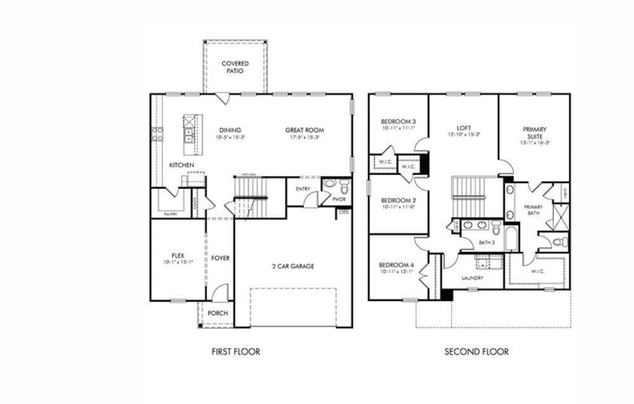 2D floor plan layout of this home in Preserve at Mountain Creek, Pendergrass, GA (Image 2).