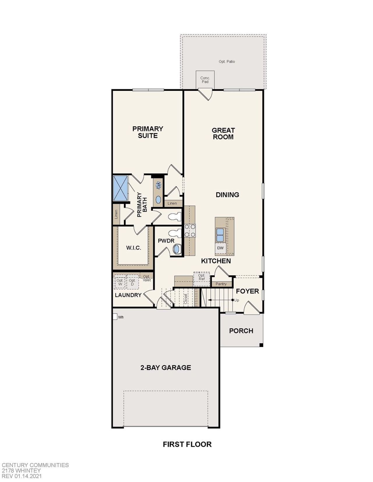 2D floor plan layout for the Whitney by Century Communities in Laurel Farms, Brookshire, TX (Image 2).