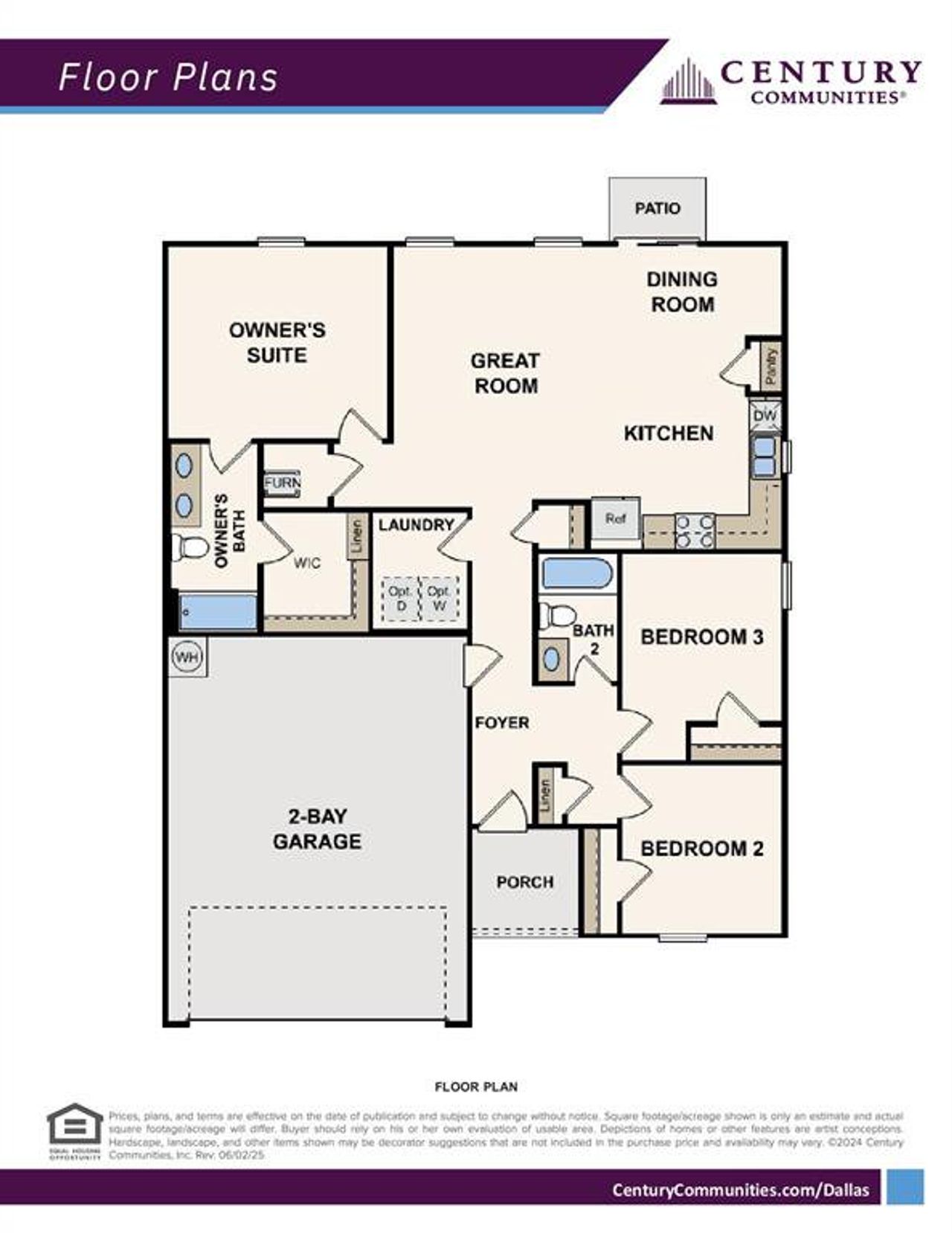 2D floor plan layout of this home in Courtland Place, Cleburne, TX (Image 2).
