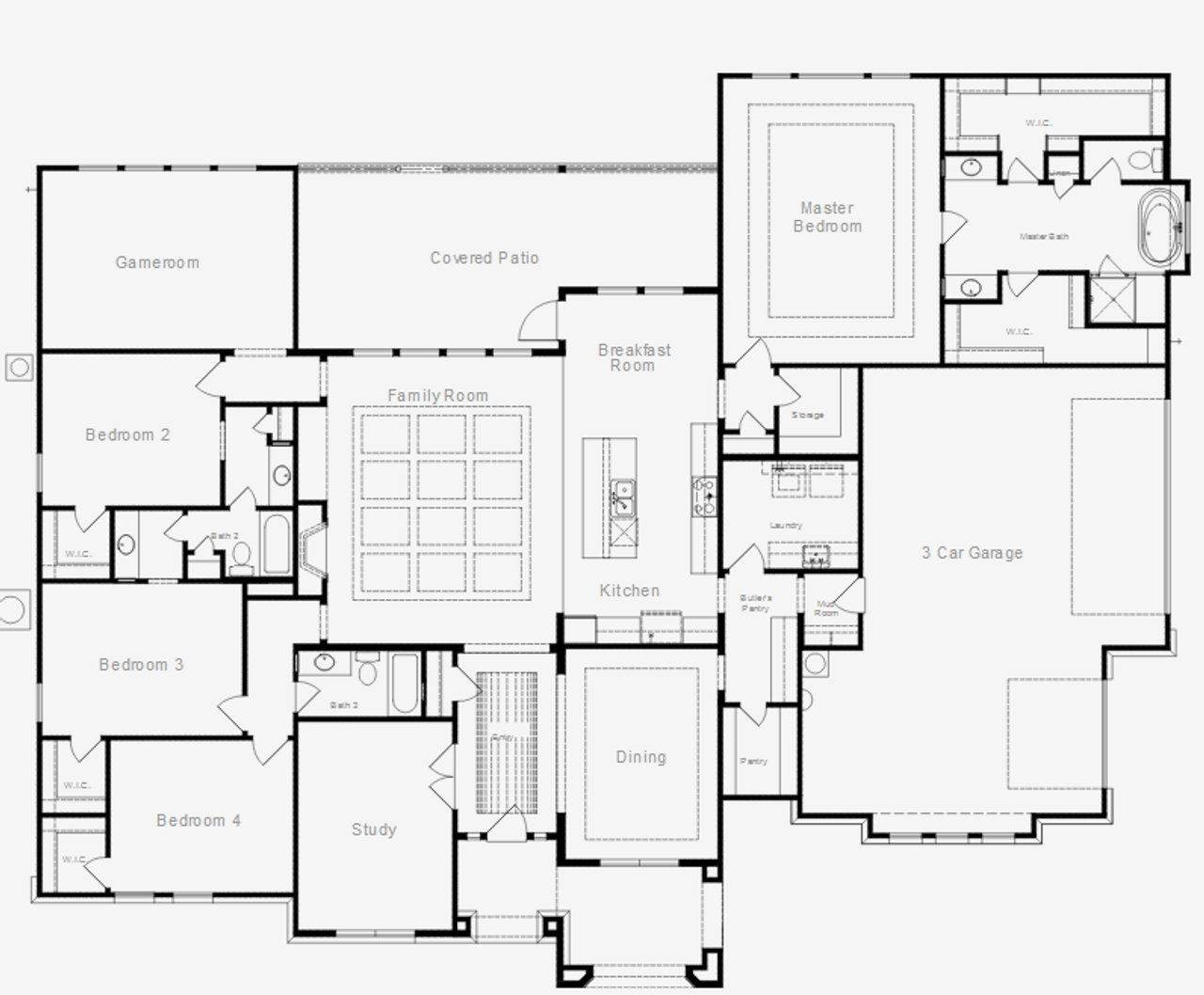 2D floor plan layout for the Plan 3494 by Texas Homes in Potranco Acres, Castroville, TX (Image 2).