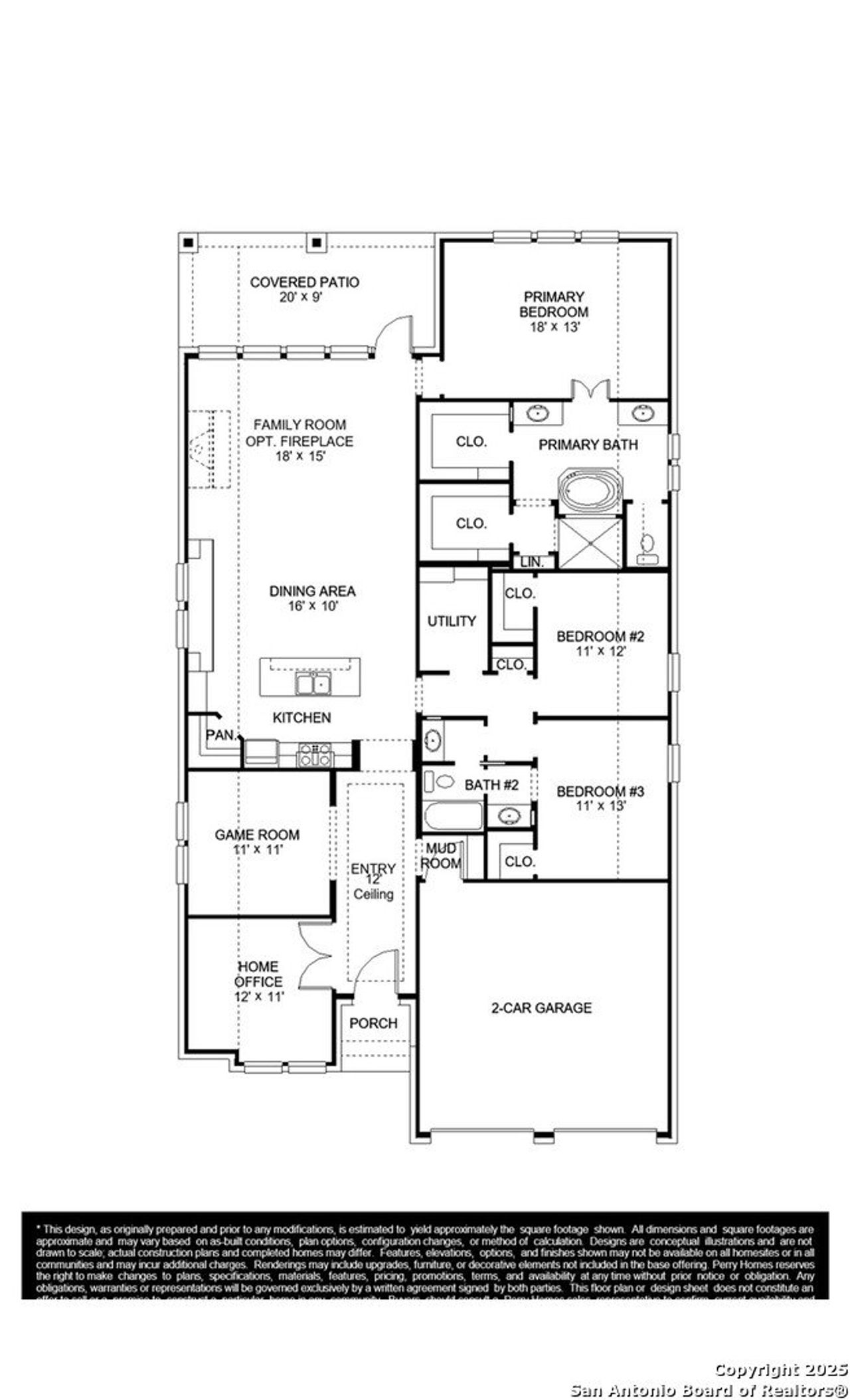 2D floor plan layout of this home in Meadows of Mill Creek, Seguin, TX (Image 2).