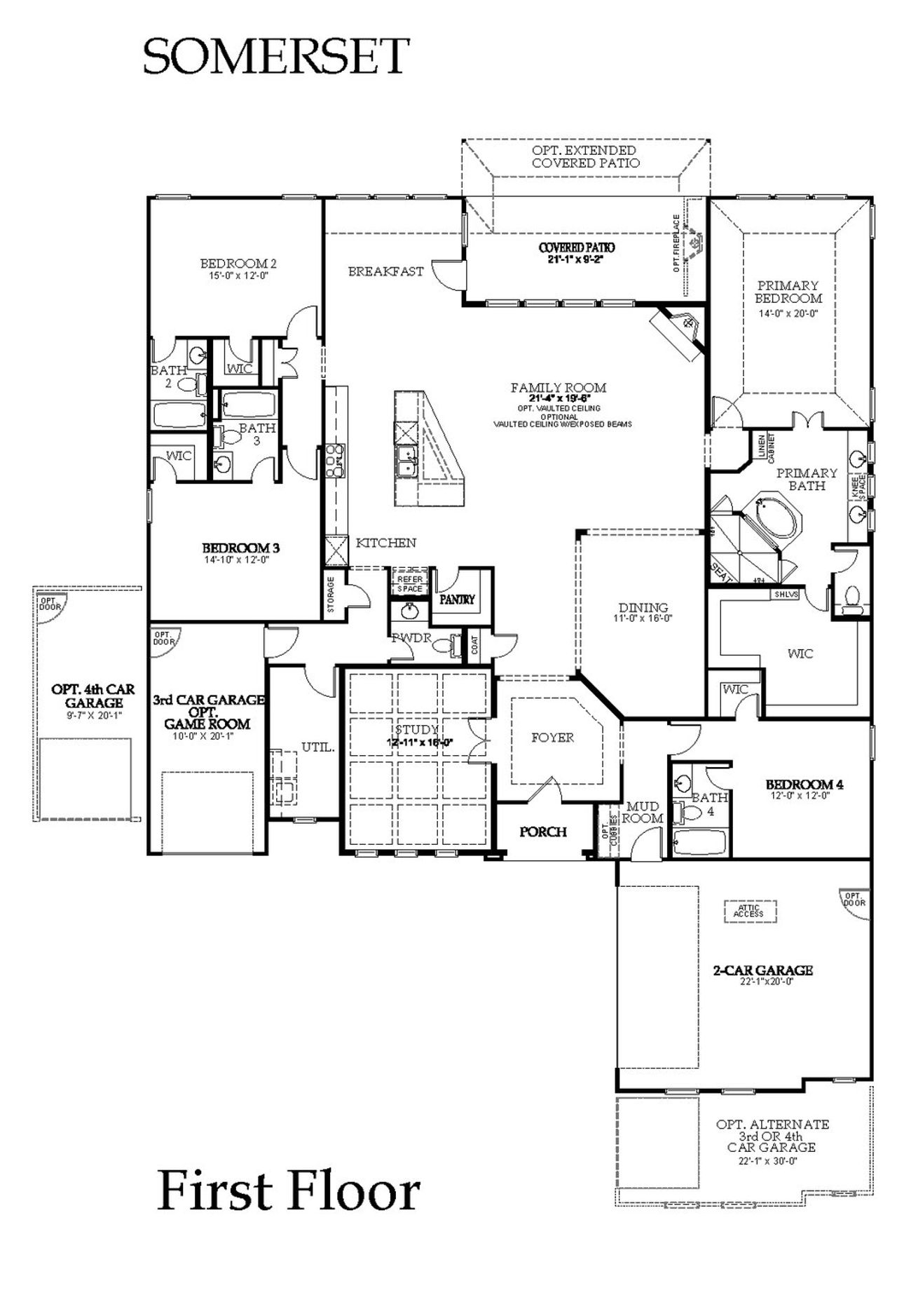 2D floor plan layout for the Somerset by Windsor Homes in Las Brisas at Stoney Creek, Sunnyvale, TX (Image 2).