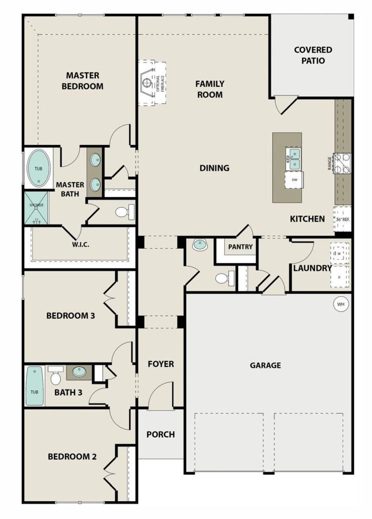 2D floor plan layout for the Westwind by Peachtree Building Group in Chimney Oaks Cottages, Homer, GA (Image 2).