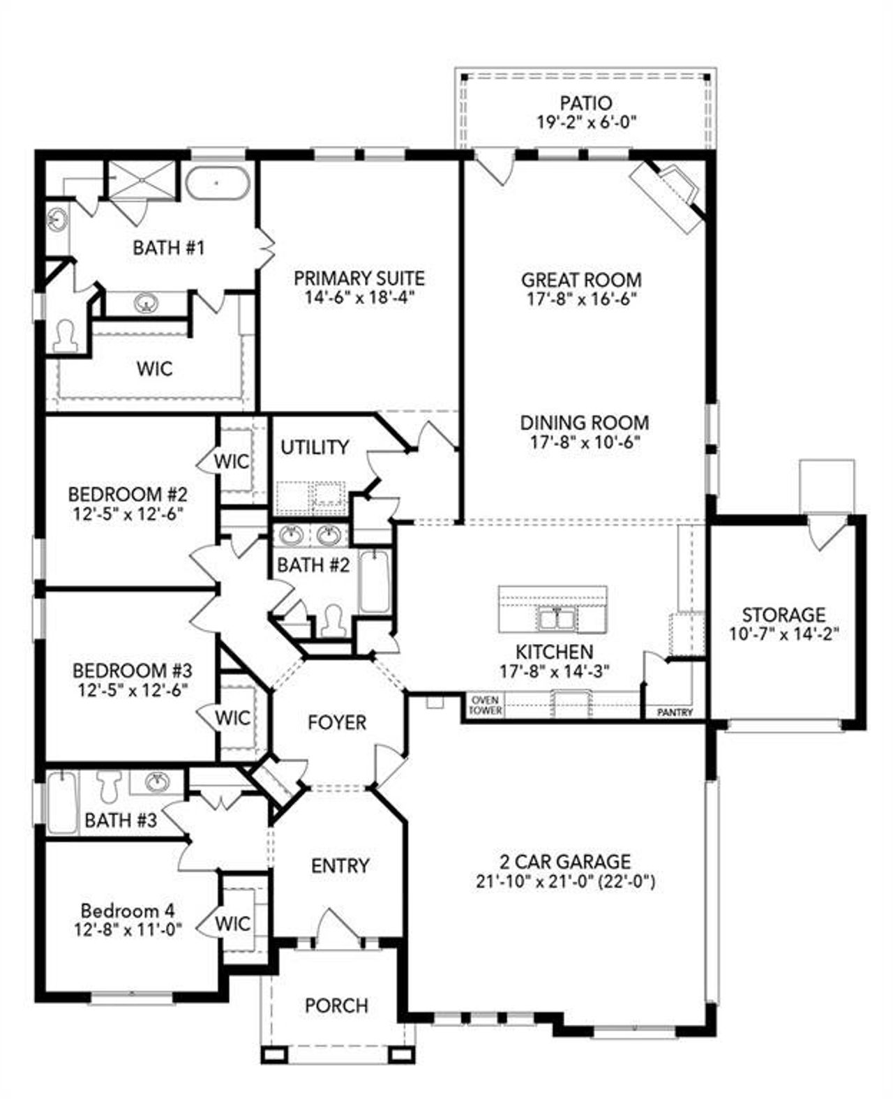 2D floor plan layout of this home in Joshua Meadows, Joshua, TX (Image 2).