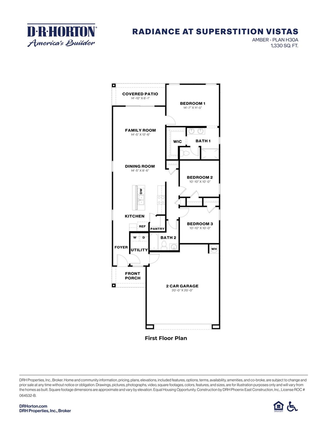 2D floor plan layout of this home in Radiance at Superstition Vistas, Apache Junction, AZ (Image 2).