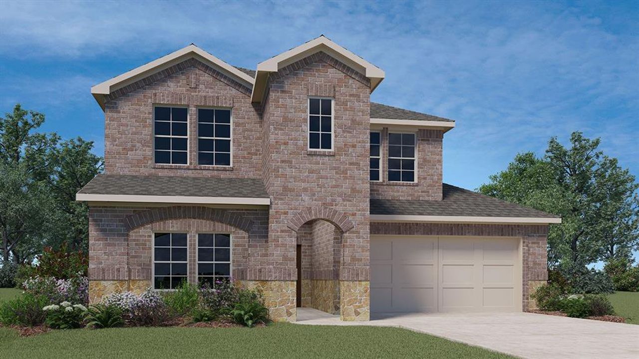 Front exterior of a new home in Bluff Springs, Ferris, TX, highlighting curb appeal (Image 2).