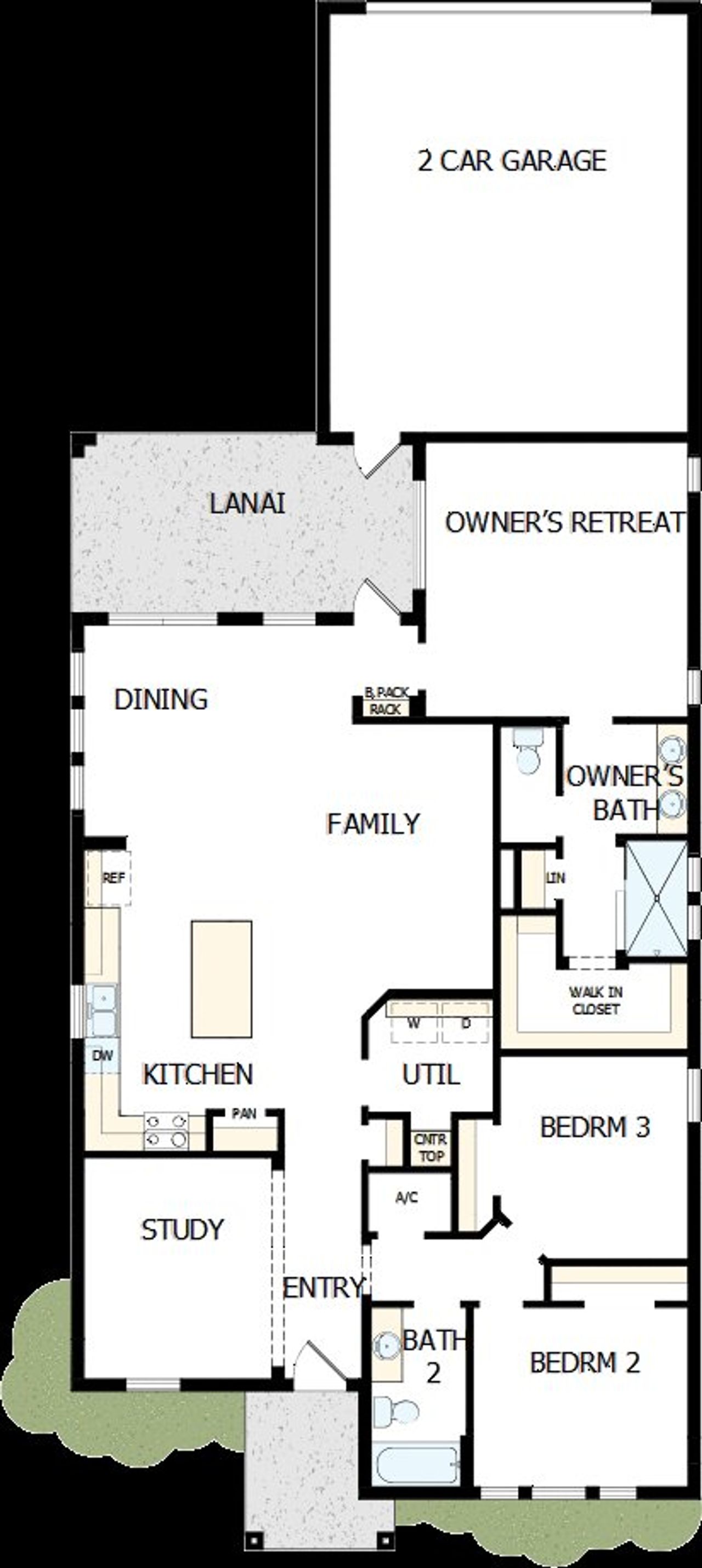 2D floor plan layout of this home in SeaFlower – Bungalow Homes, Bradenton, FL (Image 2).