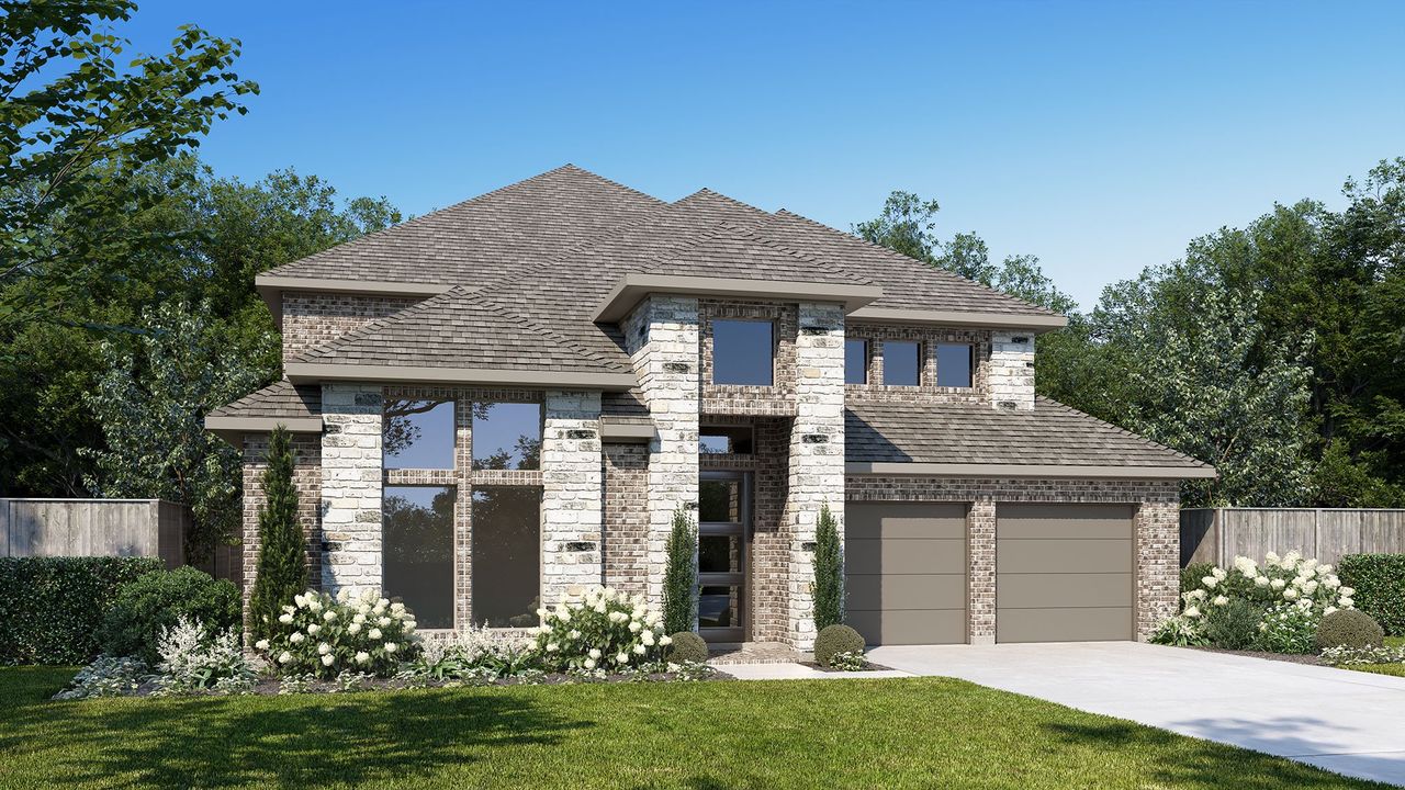 Representative exterior photo of a completed home built from the 3573W by Perry Homes in 6 Creeks, Kyle, TX (Image 2).