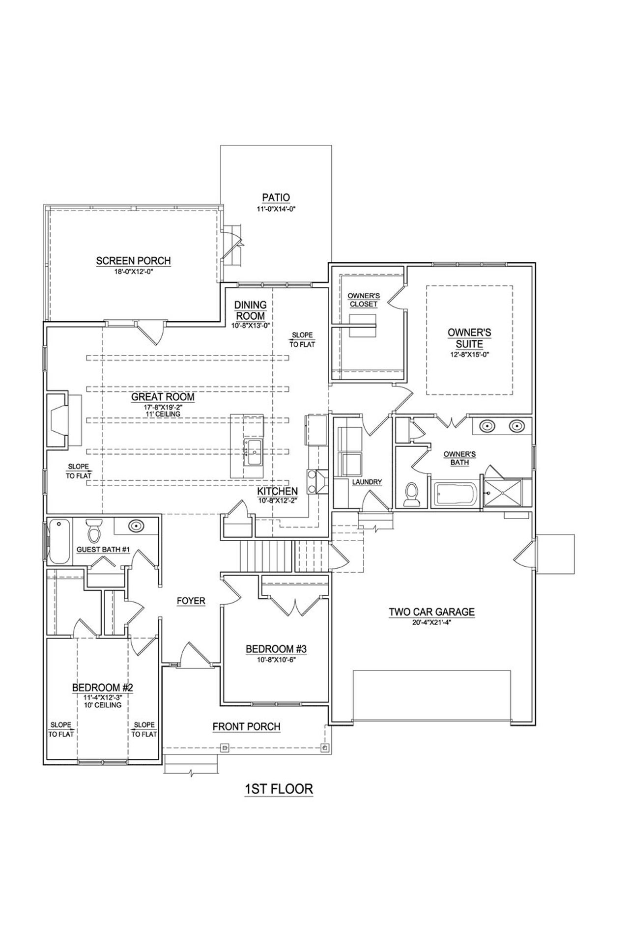 2D floor plan layout of this home in The Villas at Langston Farms, Winterville, NC (Image 2).