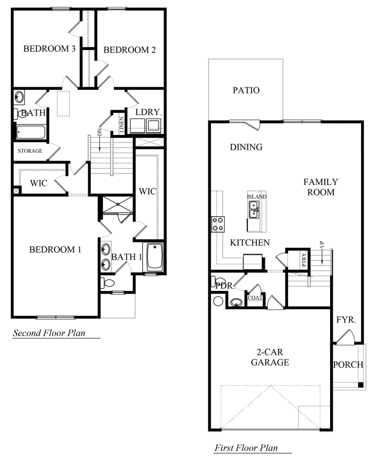 2D floor plan layout for the Salisbury 24'  Townhome by D.R. Horton in Greyton Springs Place, Buford, GA (Image 2).