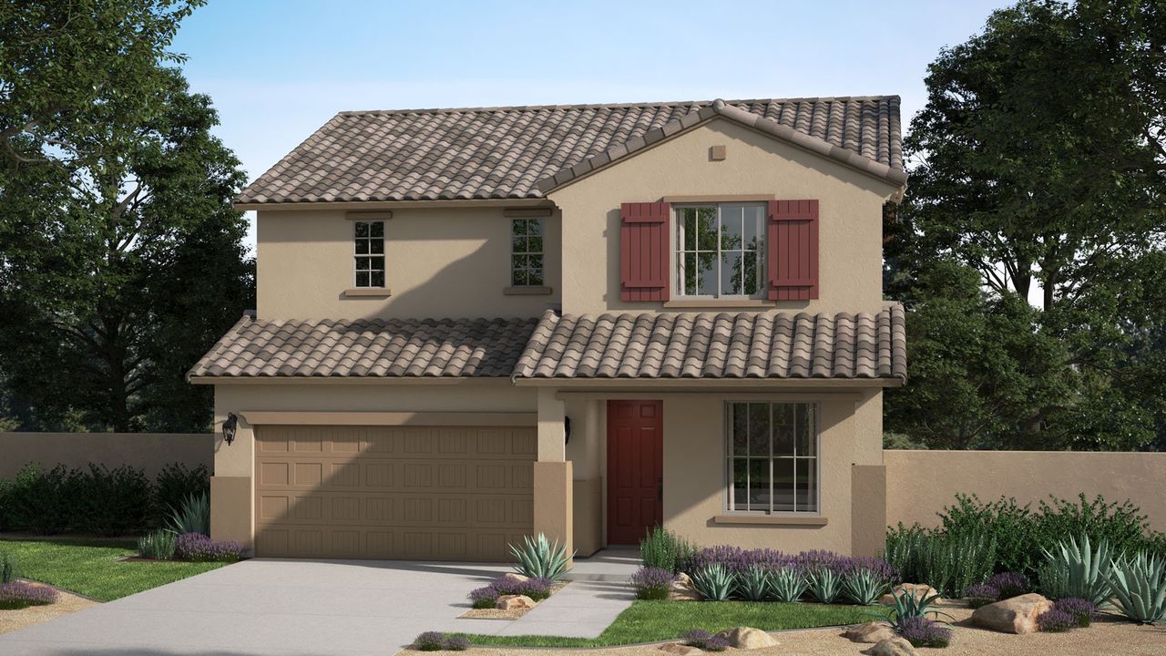 Representative exterior photo of a completed home built from the Antelope by Risewell Homes in Sunrise, Surprise, AZ (Image 2). Representative exterior photo of a completed home built from the Antelope by Risewell Homes in Sunrise, Surprise, AZ (Image 2).