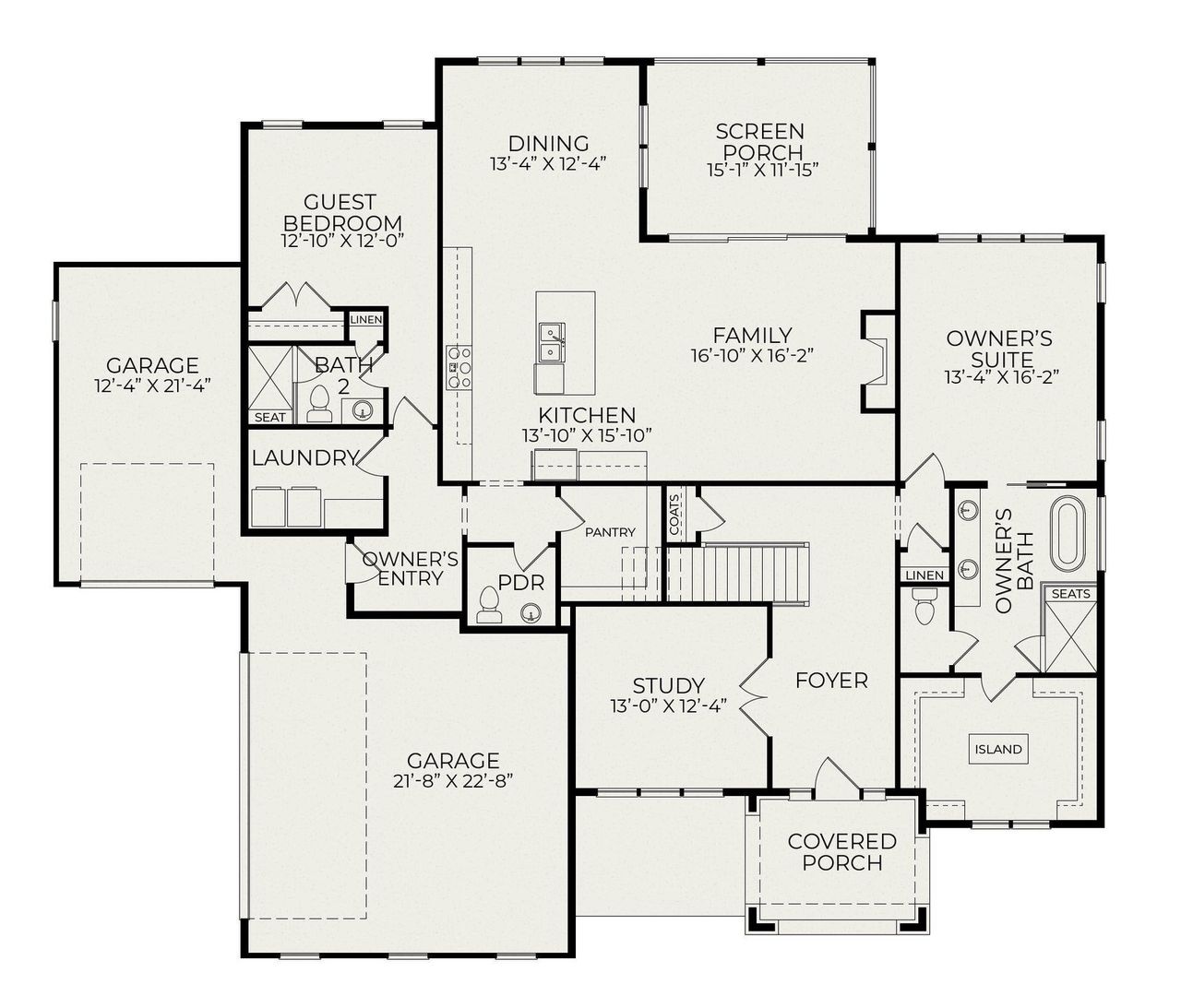 2D floor plan layout for the Hamilton Craftsman by Homes by Dickerson in Corbett Landing, Pittsboro, NC (Image 2).