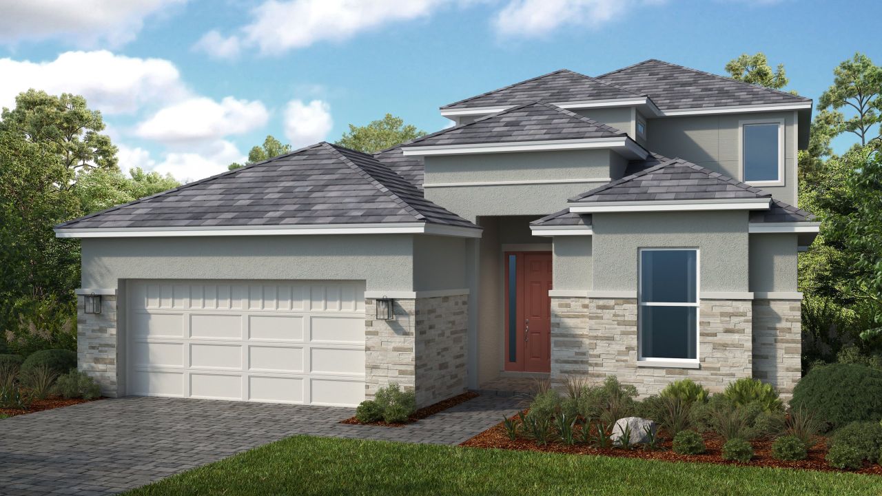 Representative exterior photo of a completed home built from the Genoa by Taylor Morrison in Esplanade at Wiregrass Ranch, Wesley Chapel, FL (Image 2).