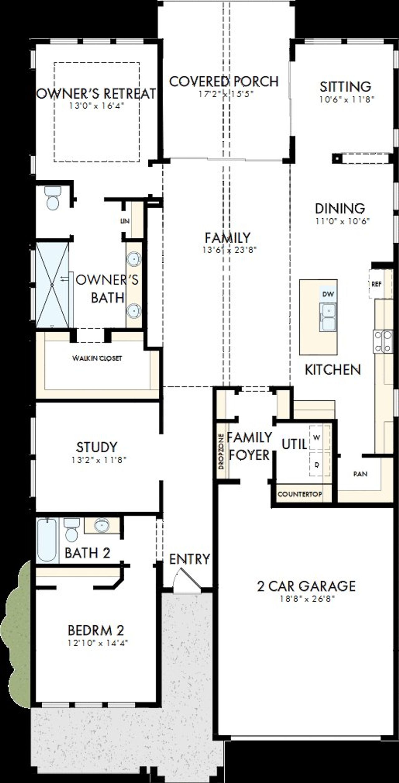 2D floor plan layout of this home in Kissing Tree – Spruce Series, San Marcos, TX (Image 2).