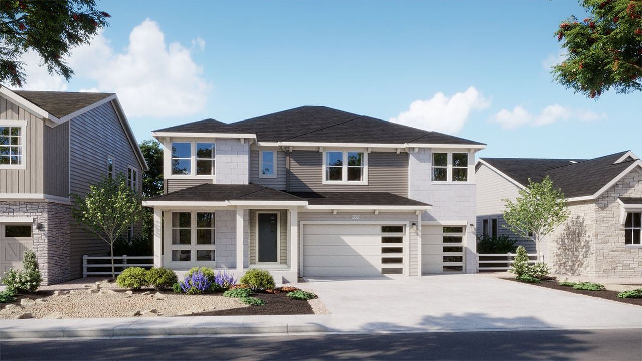 Front exterior of a new home in The Estates Collection at Murphy Creek, Aurora, CO, highlighting curb appeal (Image 2).