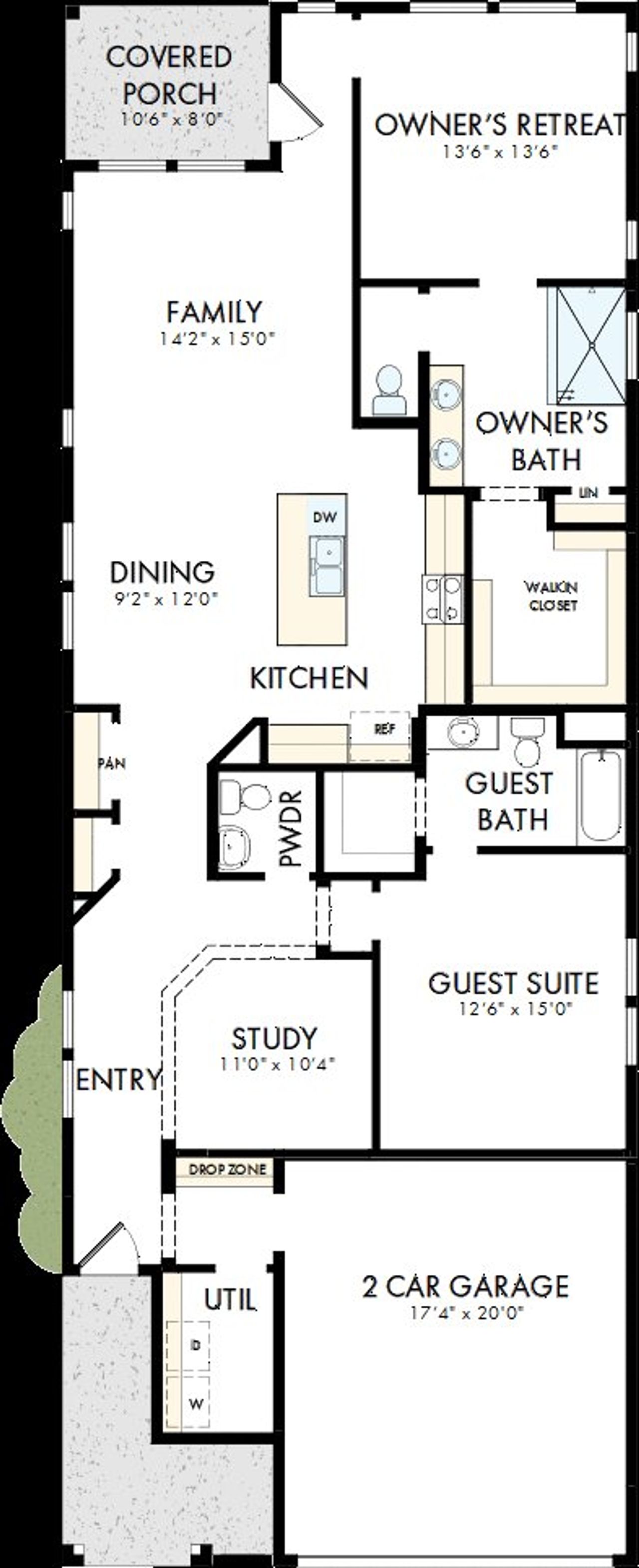 2D floor plan layout of this home in Kissing Tree – Grove Series, San Marcos, TX (Image 2).