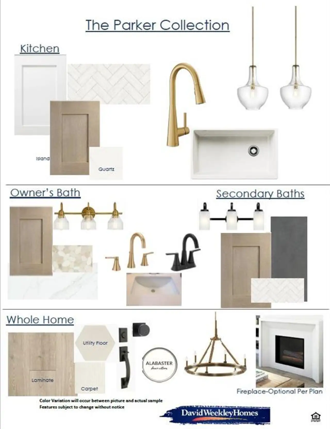 Design Collection. Displaying material and fixture selections for the property's interior spaces