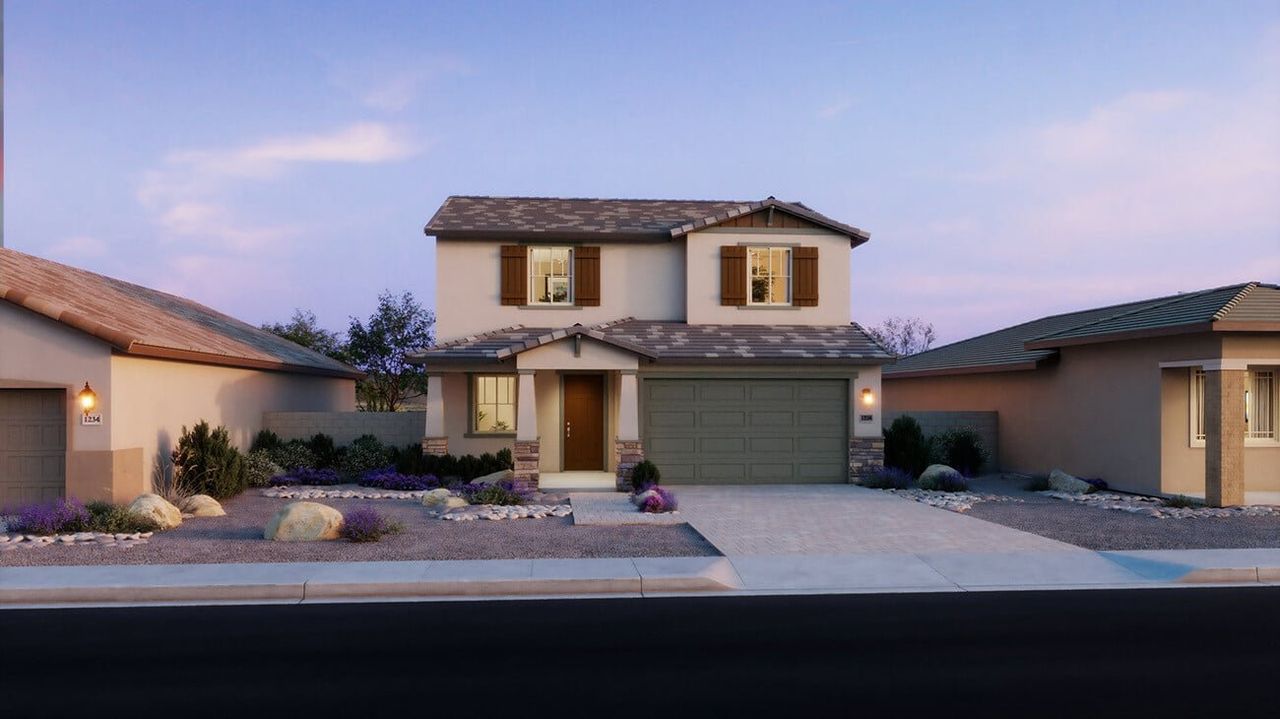 Representative exterior photo of a completed home built from the 3505 by Risewell Homes in North Creek, Queen Creek, AZ (Image 2).