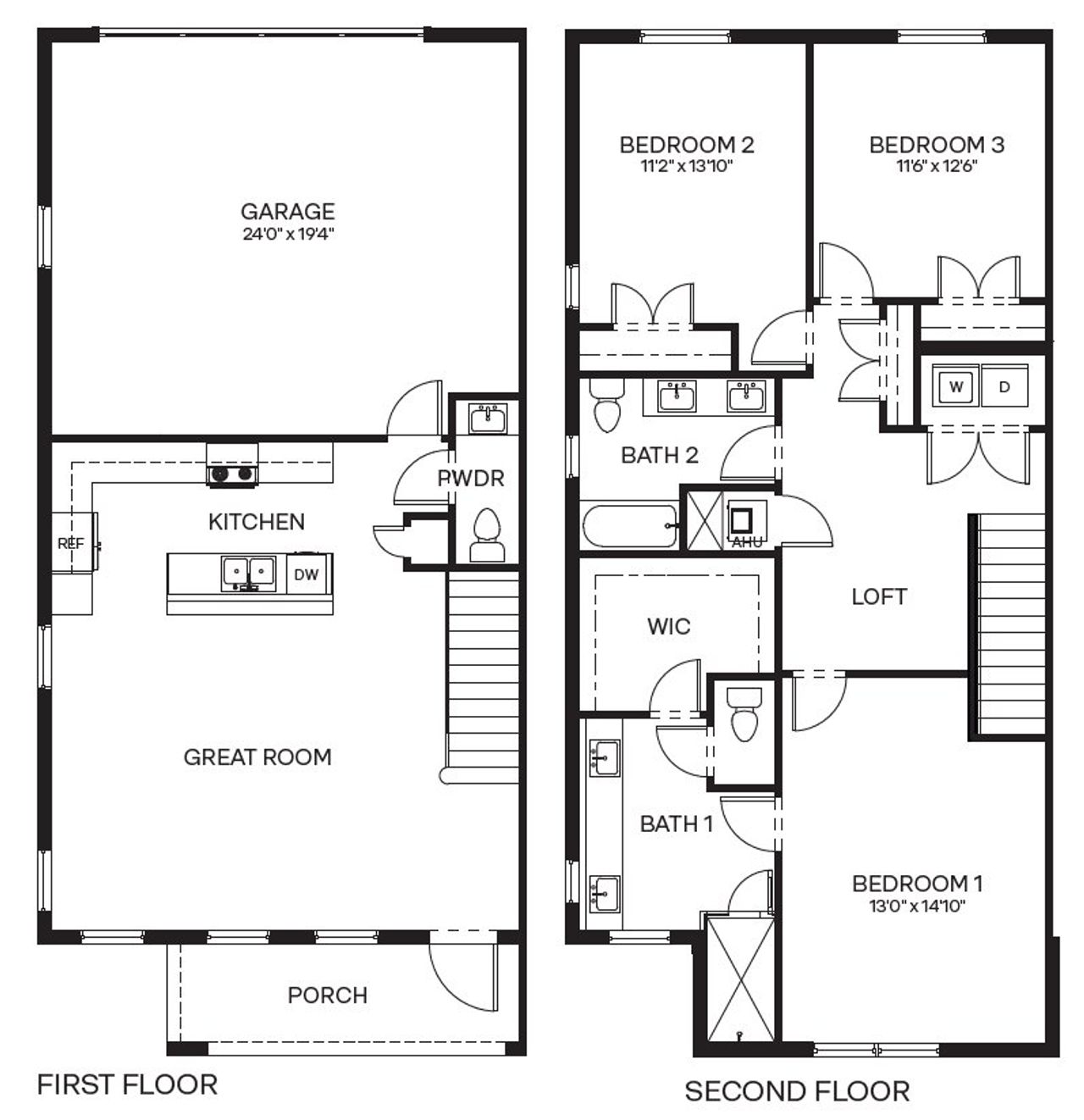 2D floor plan layout for the Marlin by D.R. Horton in Sailfish Cay, Stuart, FL (Image 2).