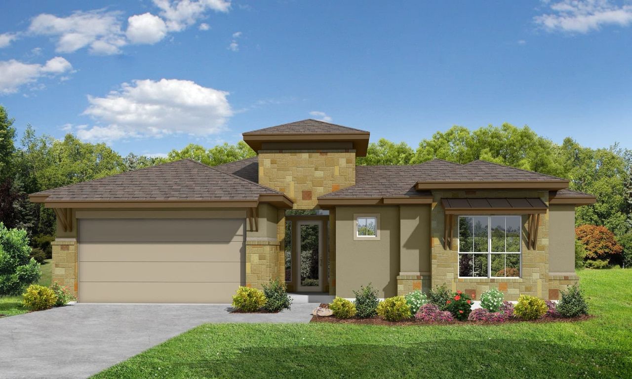 Representative exterior photo of a completed home built from the Lisbon by Sitterle Homes in El Sonido at Campanas, San Antonio, TX (Image 2). Representative exterior photo of a completed home built from the Lisbon by Sitterle Homes in El Sonido at Campanas, San Antonio, TX (Image 2).